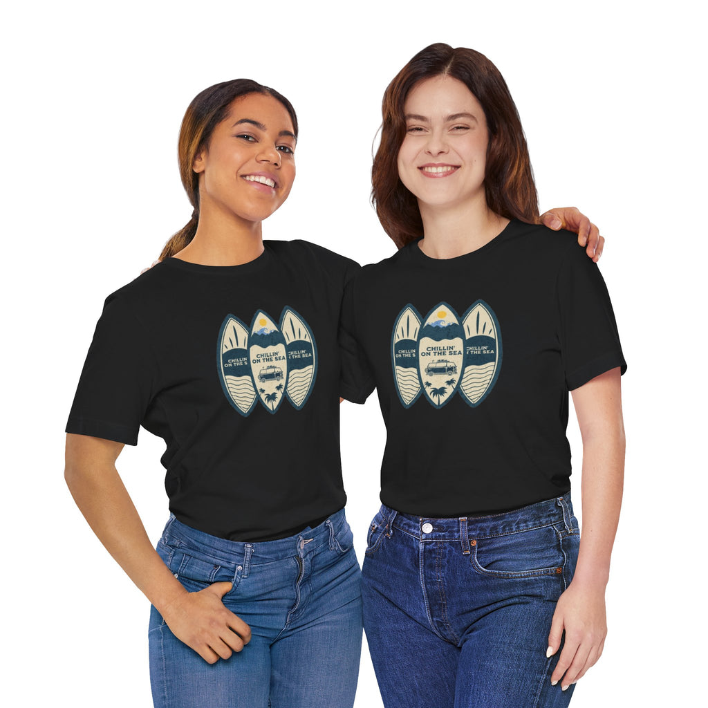 Surfboard Beach Tee — "Chillin' On The Sea" Coastal Graphic T-Shirt