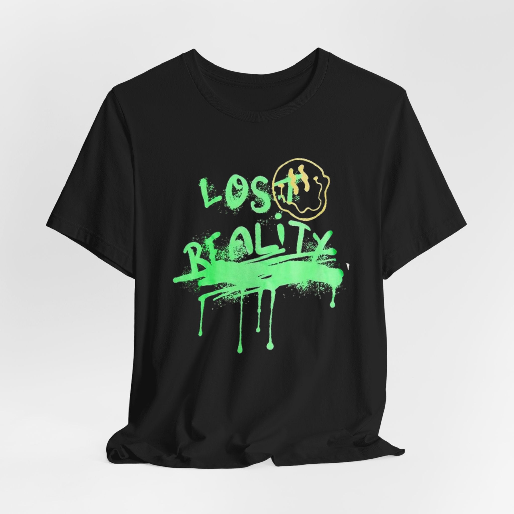Lost Reality Graphic Tee — Neon Green Drip Streetwear Graffiti T-Shirt