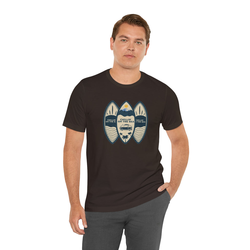 Surfboard Beach Tee — "Chillin' On The Sea" Coastal Graphic T-Shirt