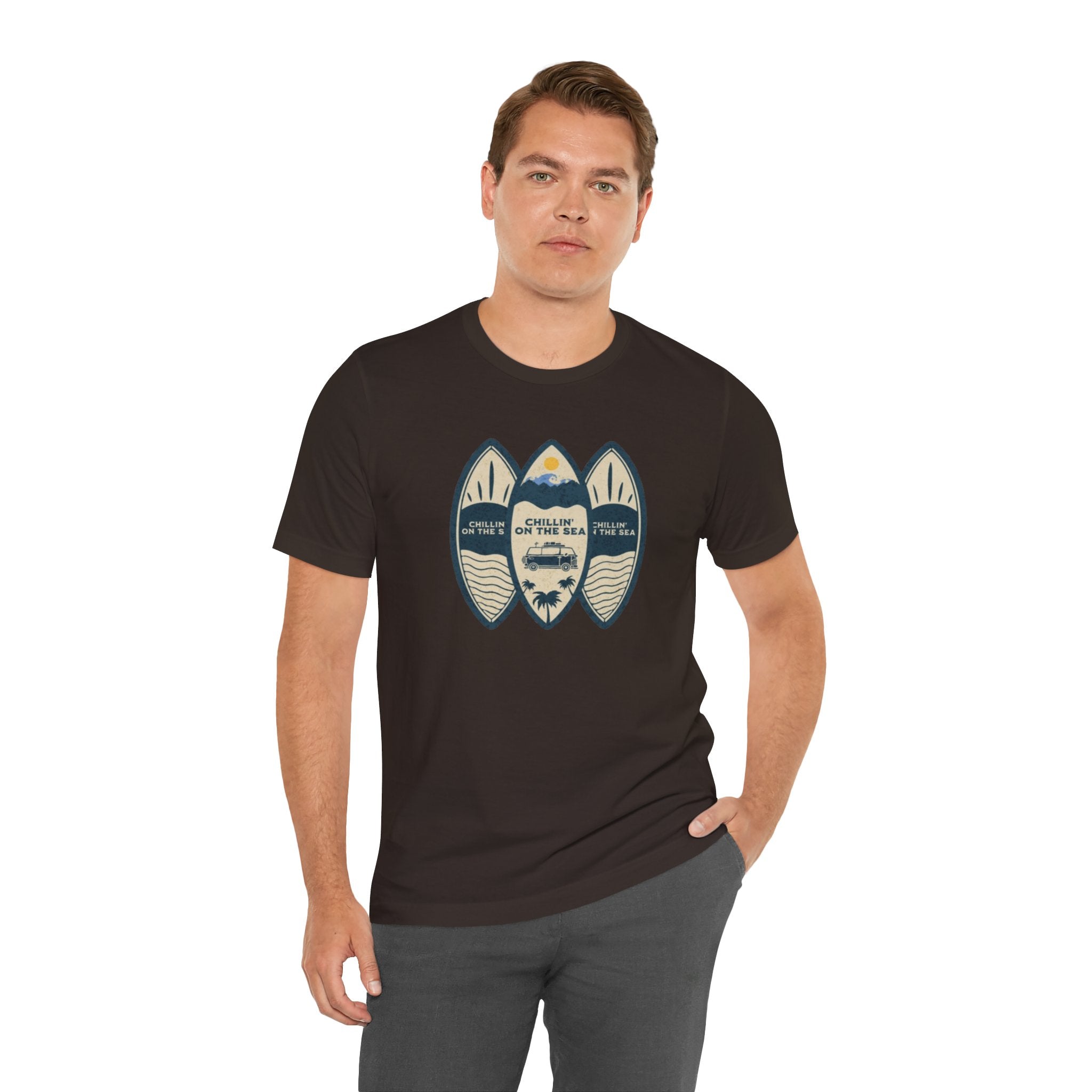 Surfboard Beach Tee — "Chillin' On The Sea" Coastal Graphic T-Shirt