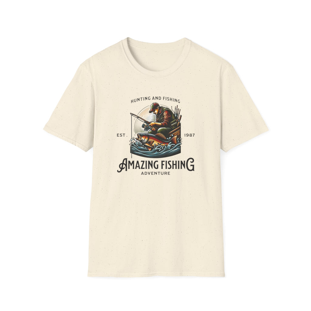 Fishing Adventure T‑Shirt — "Hunting and Fishing" Vintage Angler Graphic (Est. 1987)