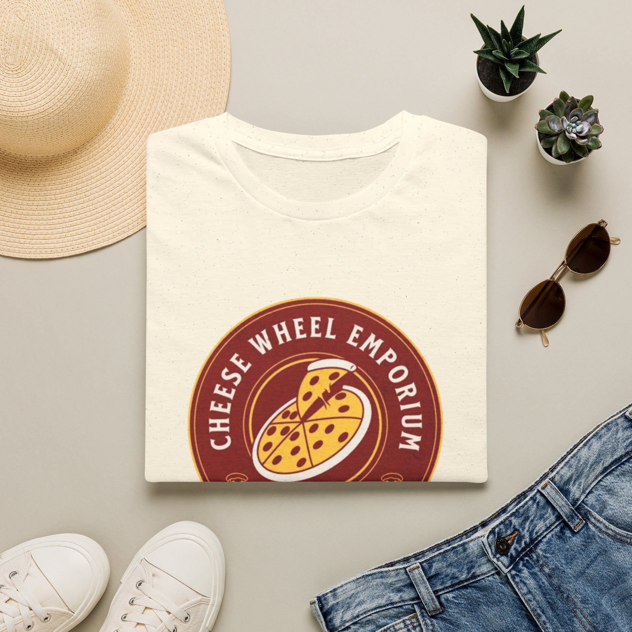 Cheese Wheel Emporium T‑Shirt — Retro Pizza Logo Tee (Melt Magic)