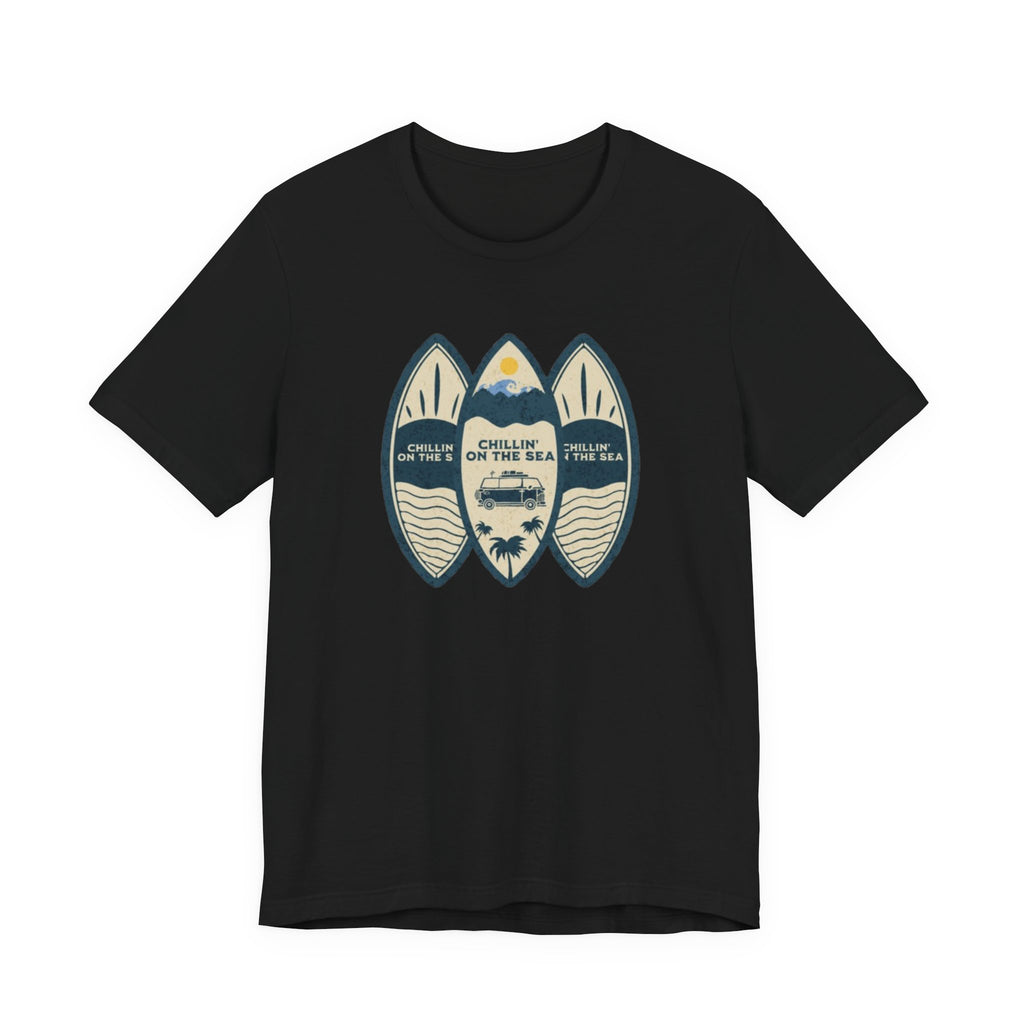 Surfboard Beach Tee — "Chillin' On The Sea" Coastal Graphic T-Shirt