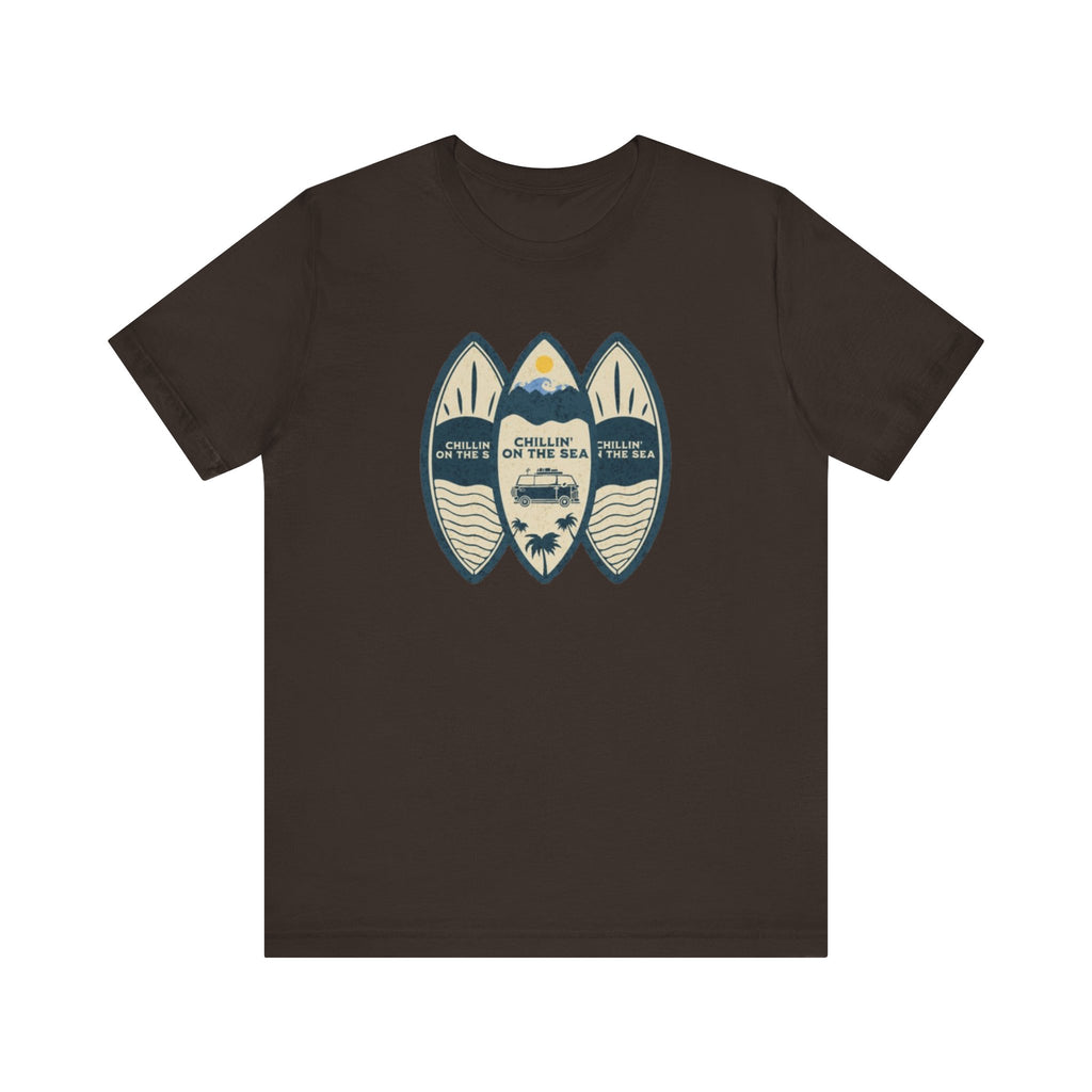 Surfboard Beach Tee — "Chillin' On The Sea" Coastal Graphic T-Shirt