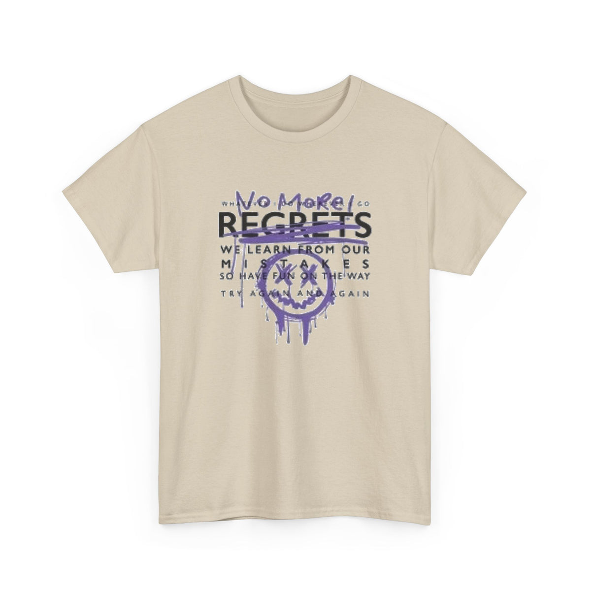 No More Regrets Tee — Grunge Drip Smile Graphic T-Shirt