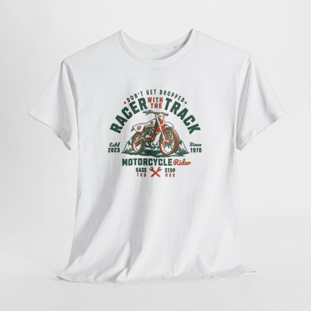 Motorcycle Racer Tee — "Racer the Track" Vintage Bike Graphic T-Shirt