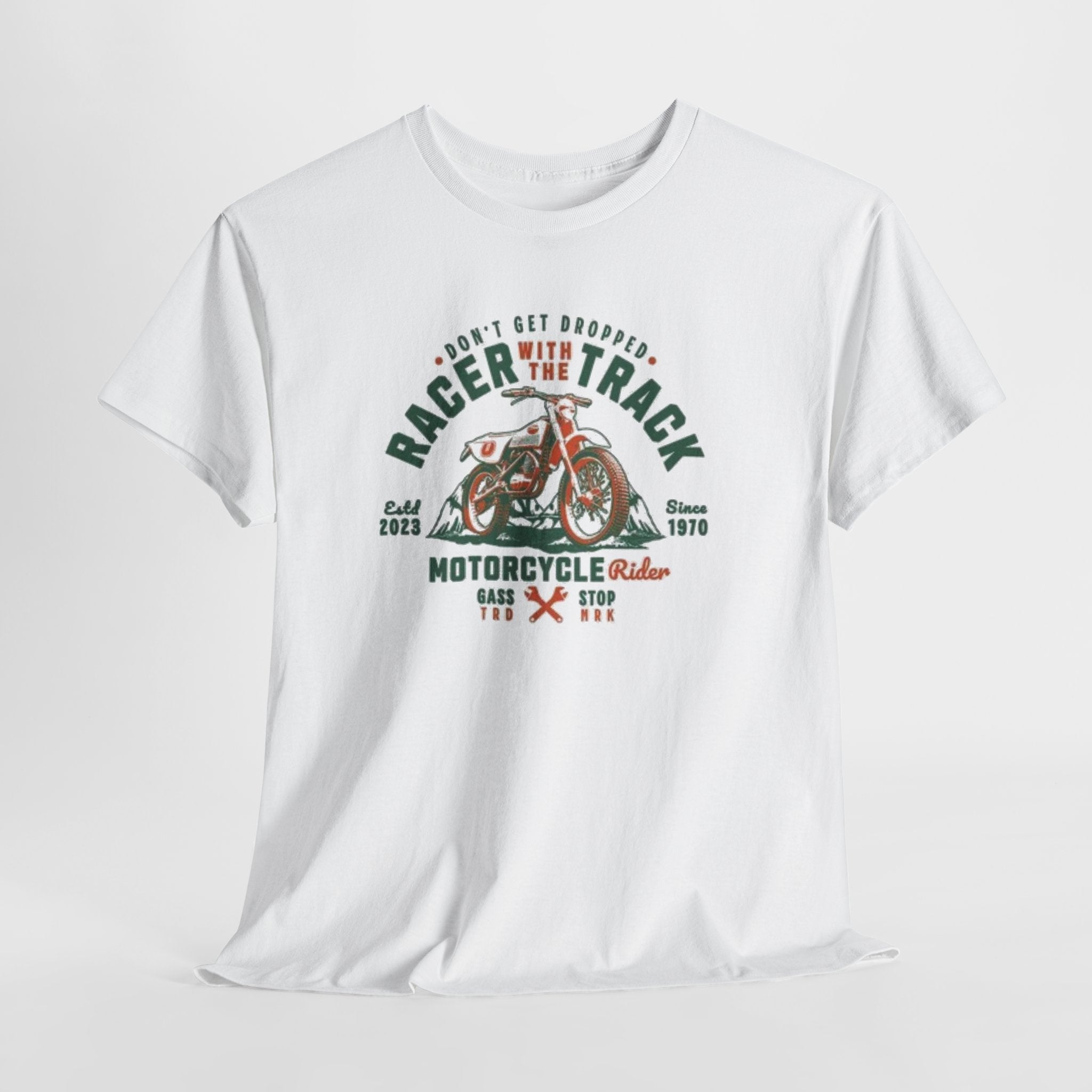 Motorcycle Racer Tee — "Racer the Track" Vintage Bike Graphic T-Shirt