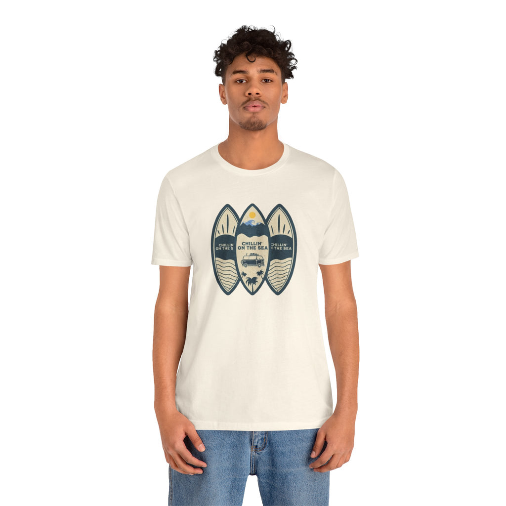 Surfboard Beach Tee — "Chillin' On The Sea" Coastal Graphic T-Shirt