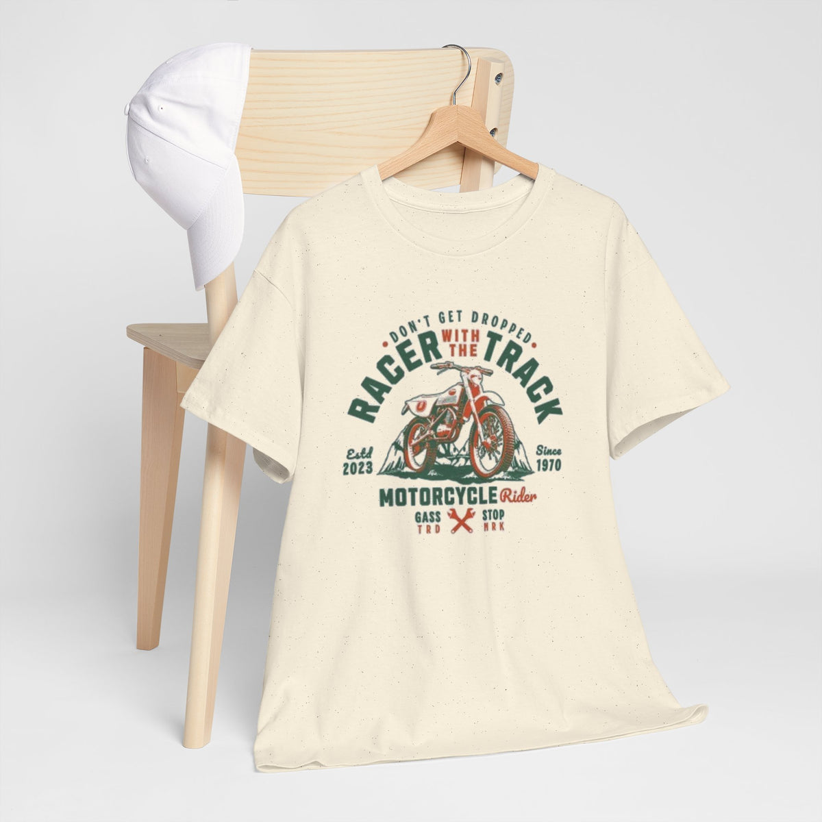 Motorcycle Racer Tee — "Racer the Track" Vintage Bike Graphic T-Shirt