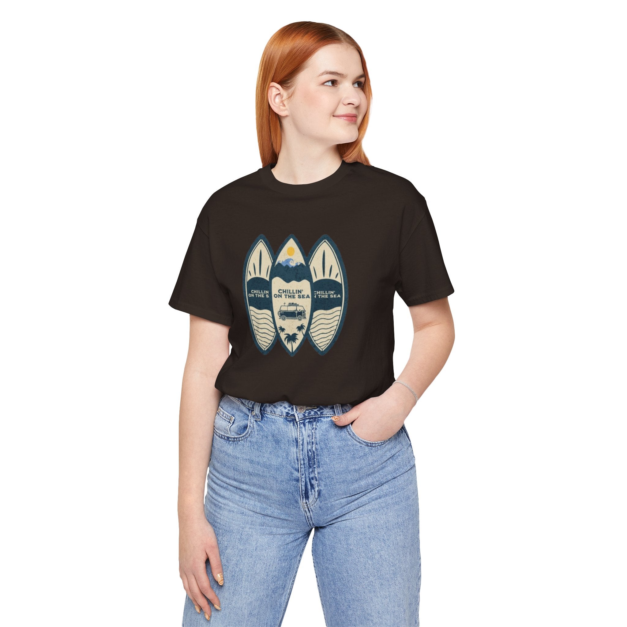 Surfboard Beach Tee — "Chillin' On The Sea" Coastal Graphic T-Shirt