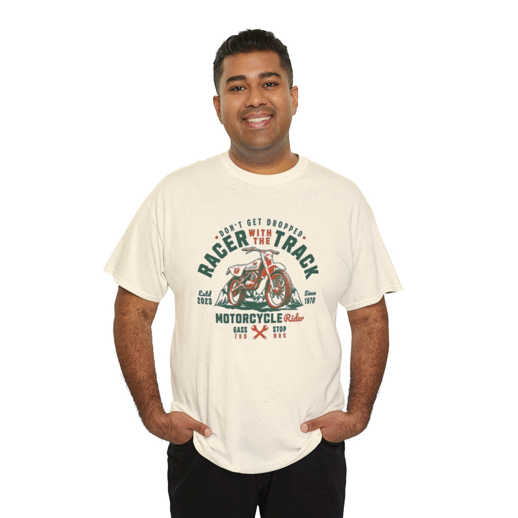 Motorcycle Racer Tee — "Racer the Track" Vintage Bike Graphic T-Shirt