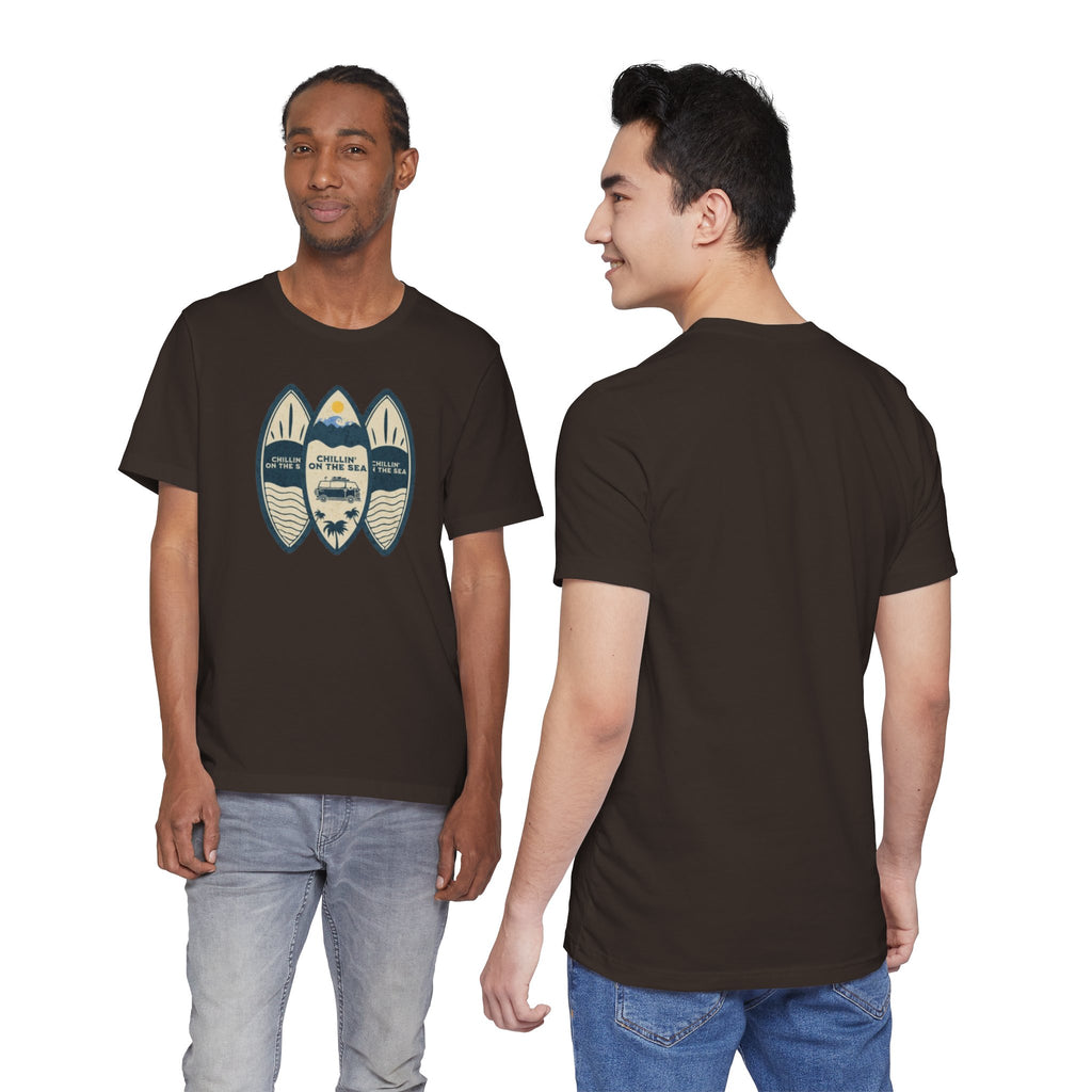 Surfboard Beach Tee — "Chillin' On The Sea" Coastal Graphic T-Shirt