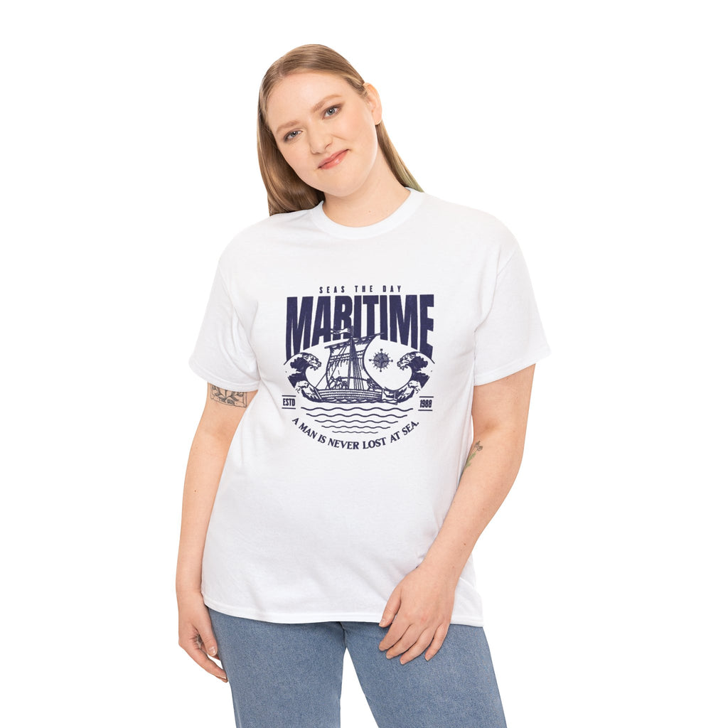 Maritime Crew Tee - Vintage Ship Graphic "A Man is Never Lost at Sea"