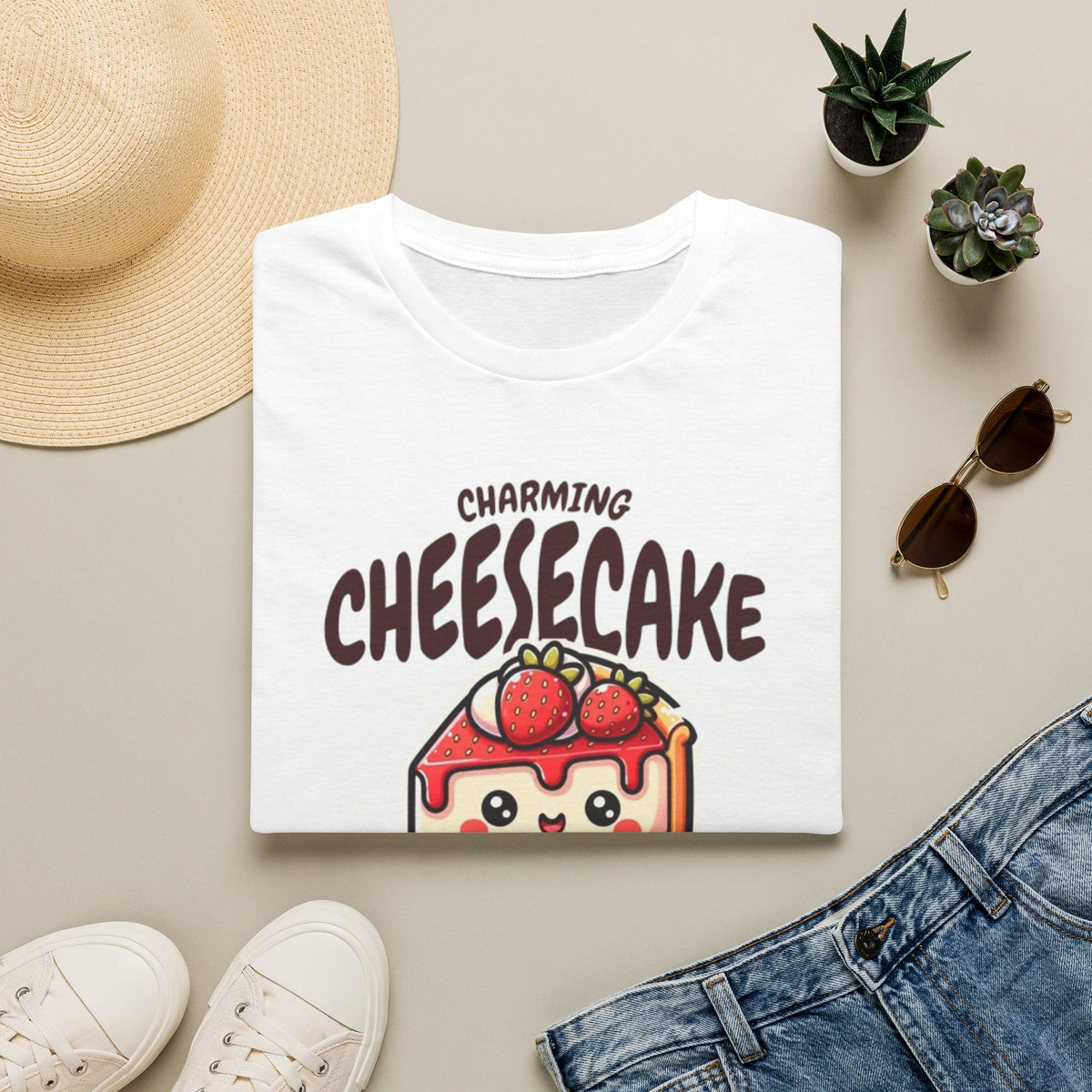 Cheesecake T-Shirt — Charming Kawaii Strawberry Slice Graphic Tee