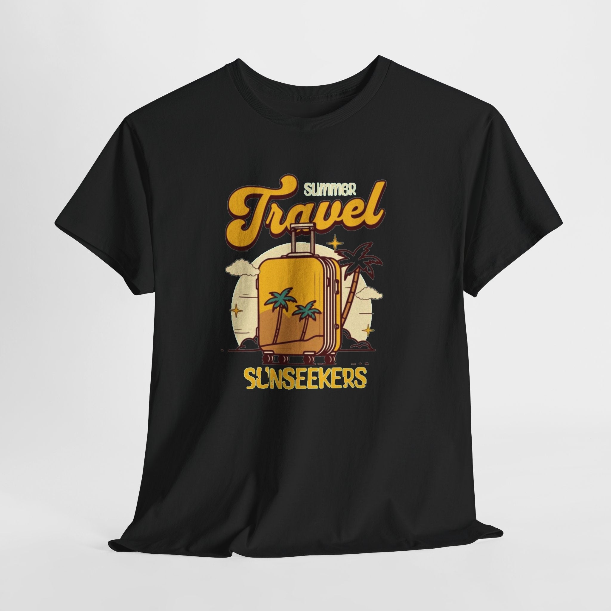 Travel Sunseekers T‑Shirt — Retro Backpack Beach Vacation Tee