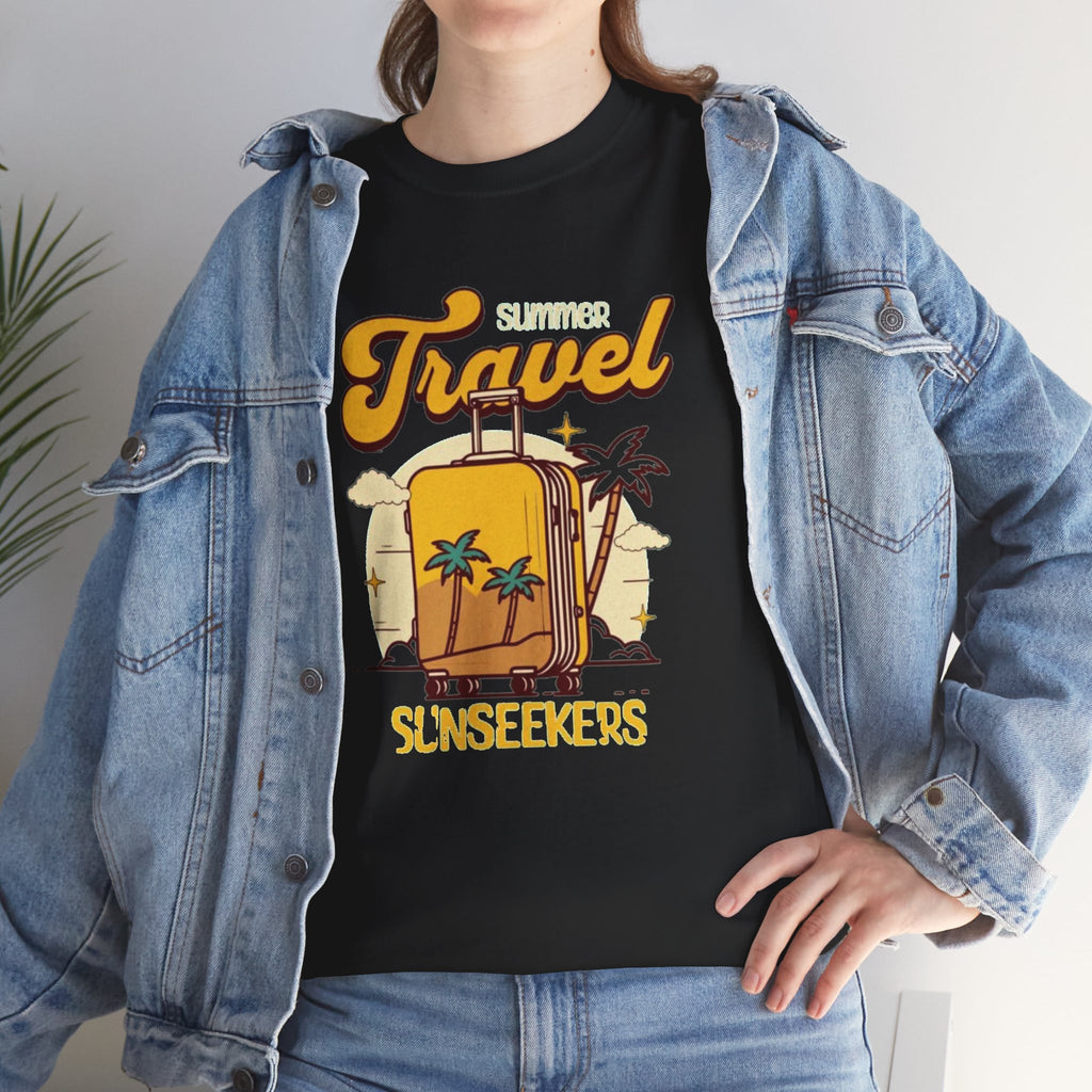 Travel Sunseekers T‑Shirt — Retro Backpack Beach Vacation Tee