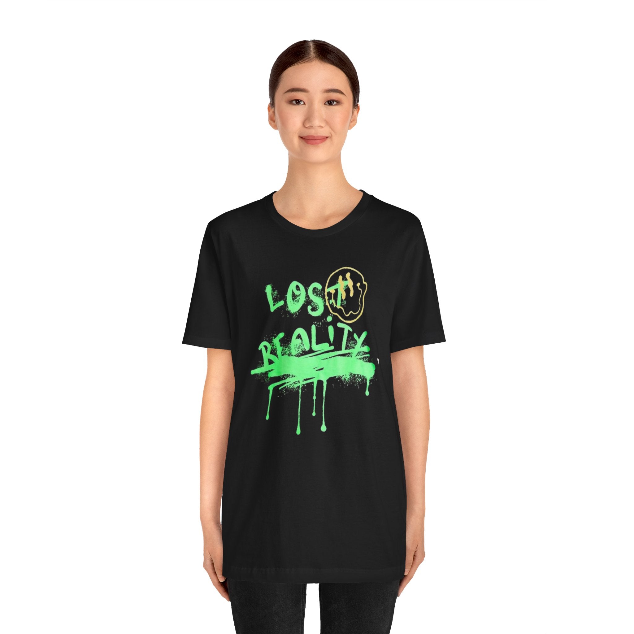 Lost Reality Graphic Tee — Neon Green Drip Streetwear Graffiti T-Shirt