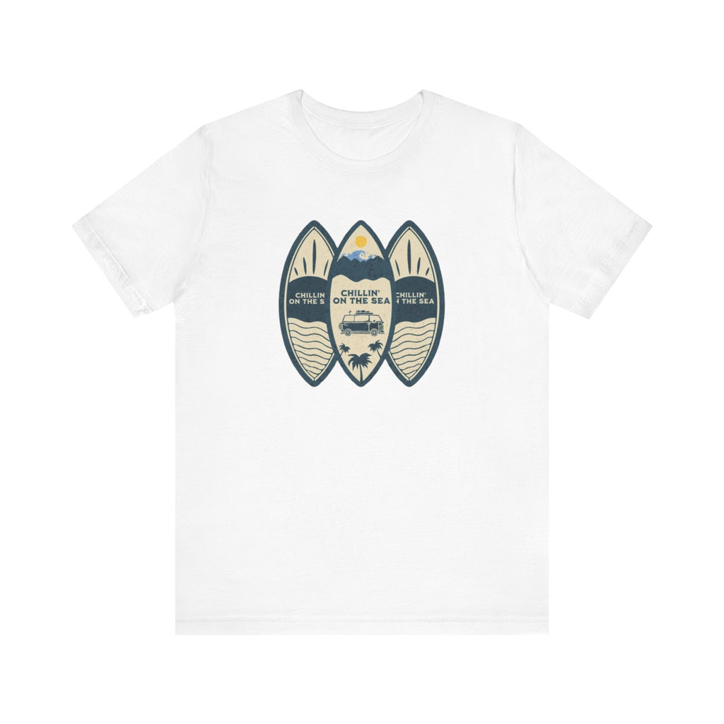 Surfboard Beach Tee — "Chillin' On The Sea" Coastal Graphic T-Shirt