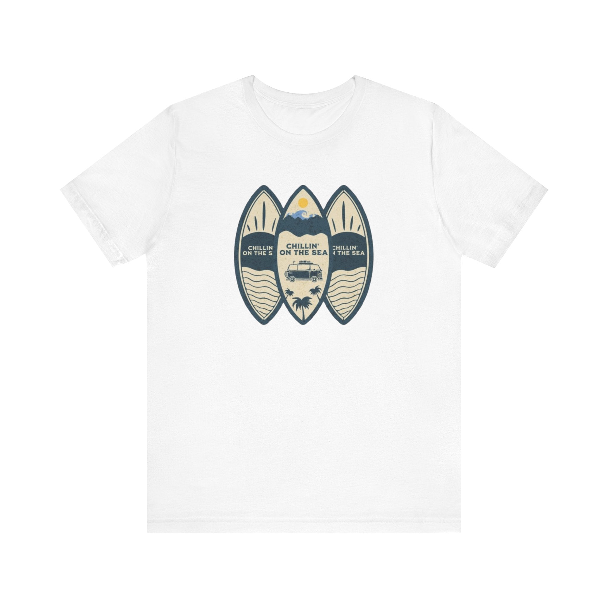 Surfboard Beach Tee — "Chillin' On The Sea" Coastal Graphic T-Shirt