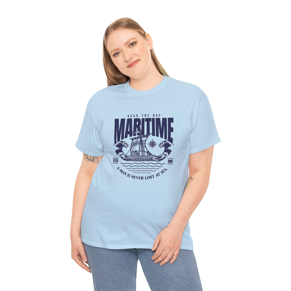 Maritime Crew Tee - Vintage Ship Graphic "A Man is Never Lost at Sea"