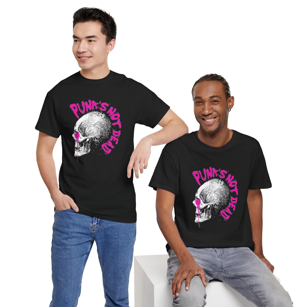 Punk's Not Dead Skull T-Shirt — Edgy Punk Rock Tee with Pink Graffiti
