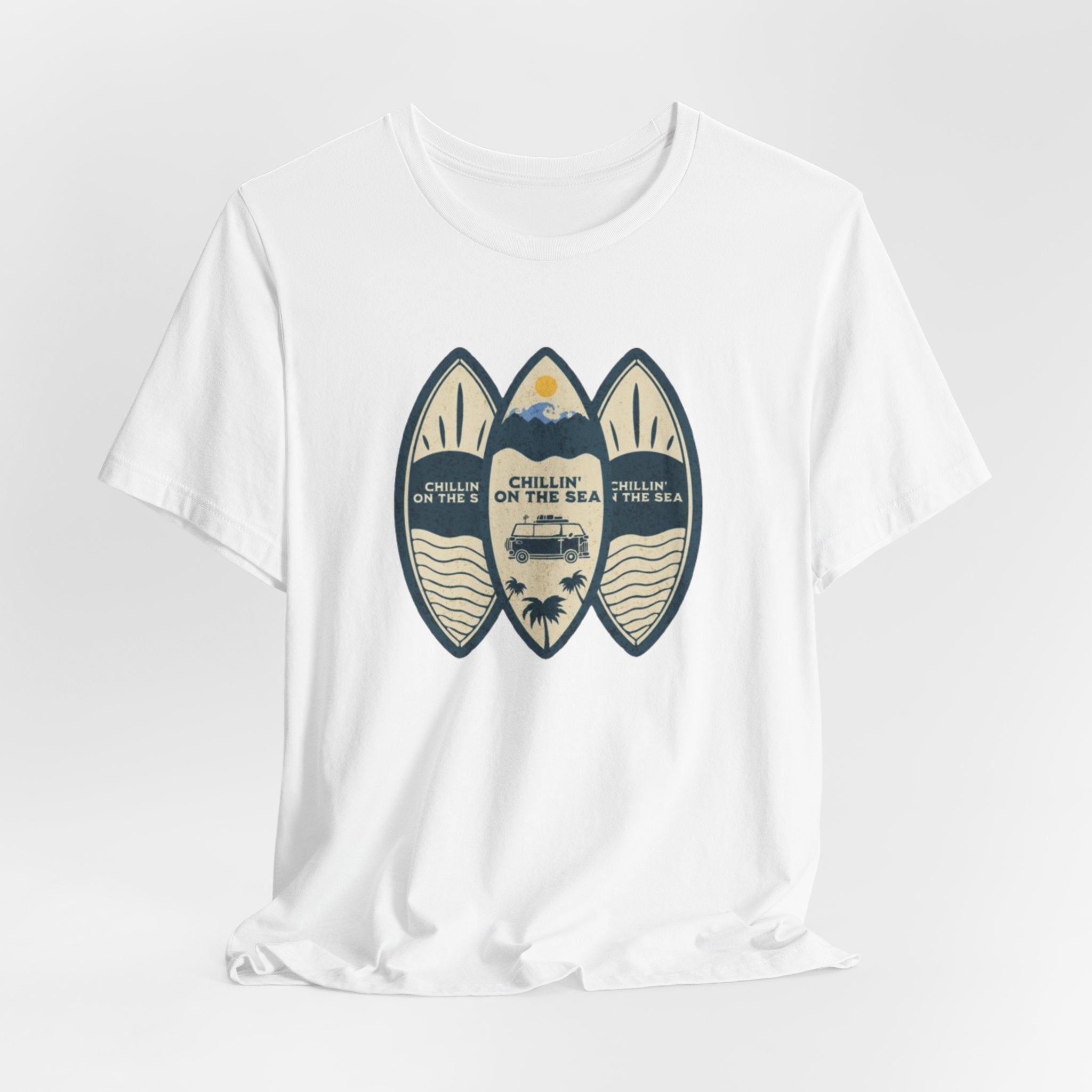 Surfboard Beach Tee — "Chillin' On The Sea" Coastal Graphic T-Shirt