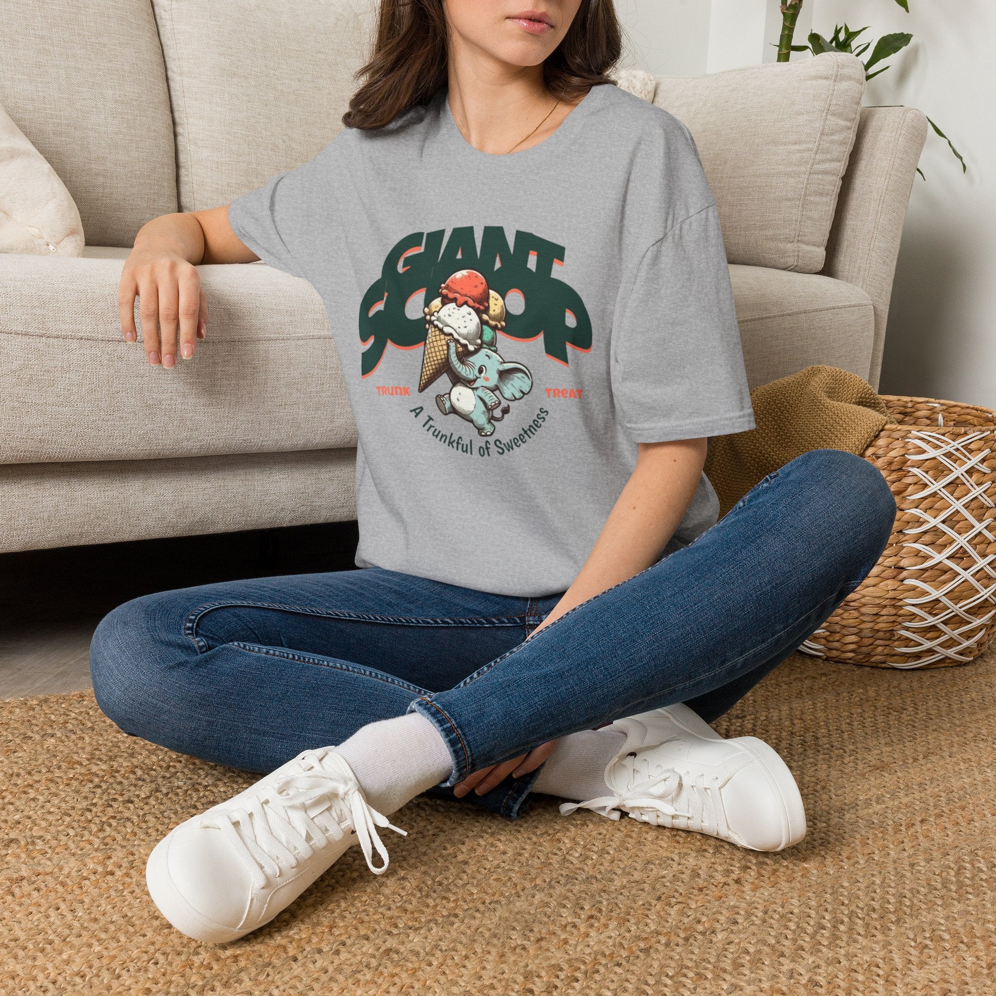T-Shirt — 'Giant Scoop' Cute Elephant Ice Cream Graphic Tee