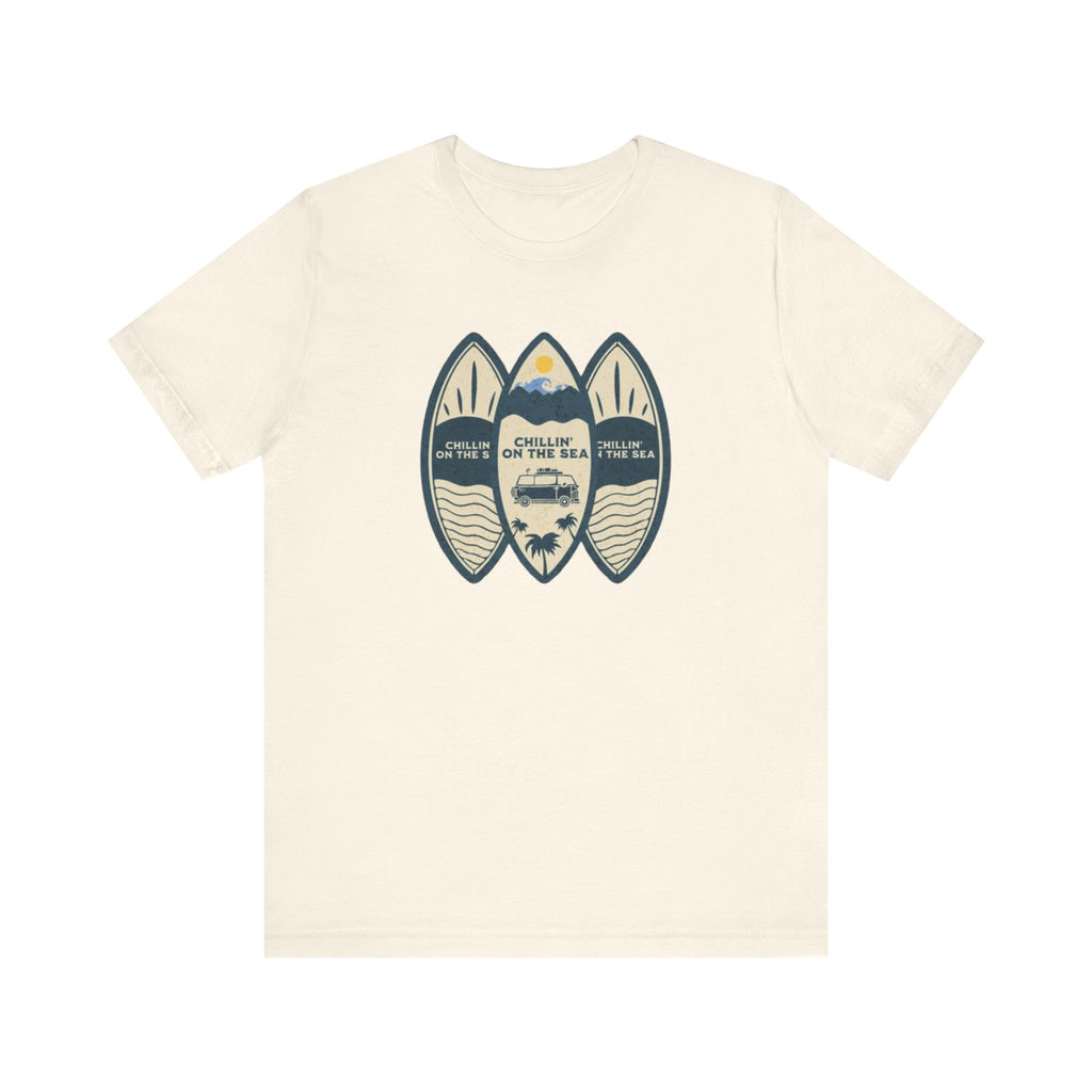 Surfboard Beach Tee — "Chillin' On The Sea" Coastal Graphic T-Shirt