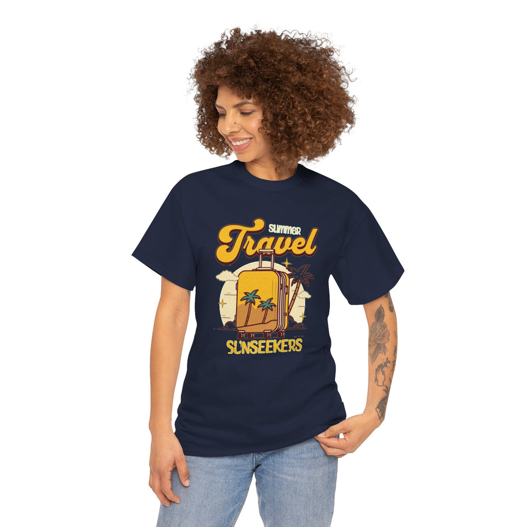 Travel Sunseekers T‑Shirt — Retro Backpack Beach Vacation Tee