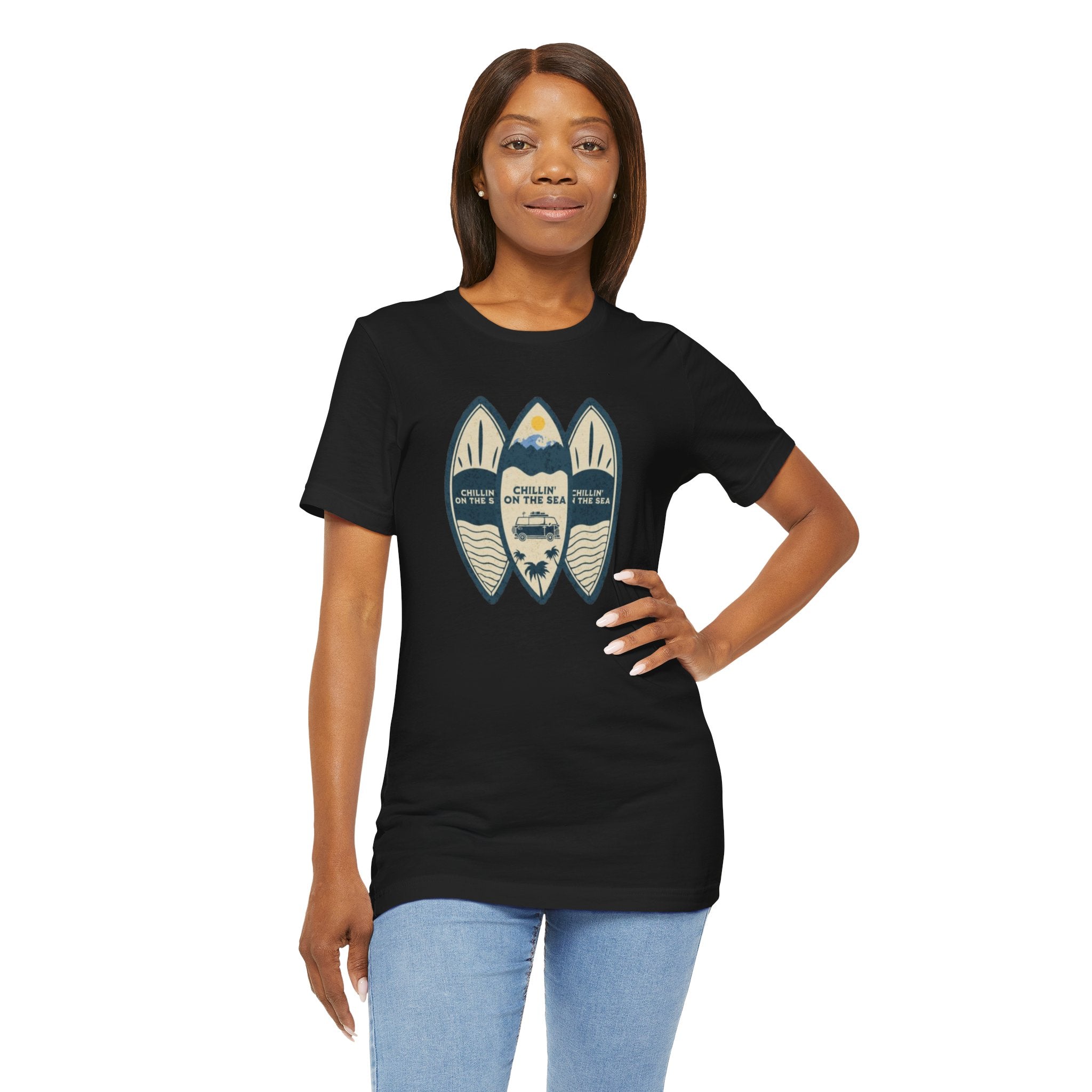Surfboard Beach Tee — "Chillin' On The Sea" Coastal Graphic T-Shirt