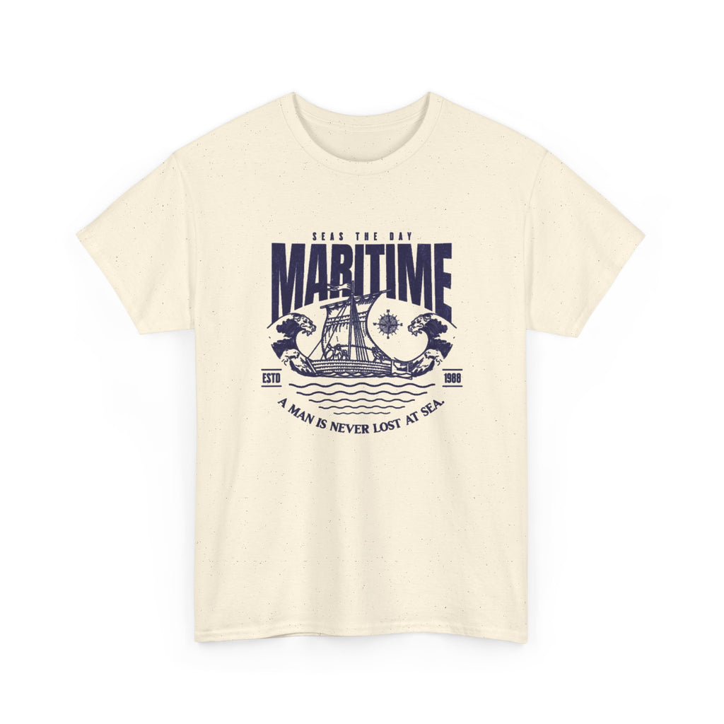 Maritime Crew Tee - Vintage Ship Graphic "A Man is Never Lost at Sea"