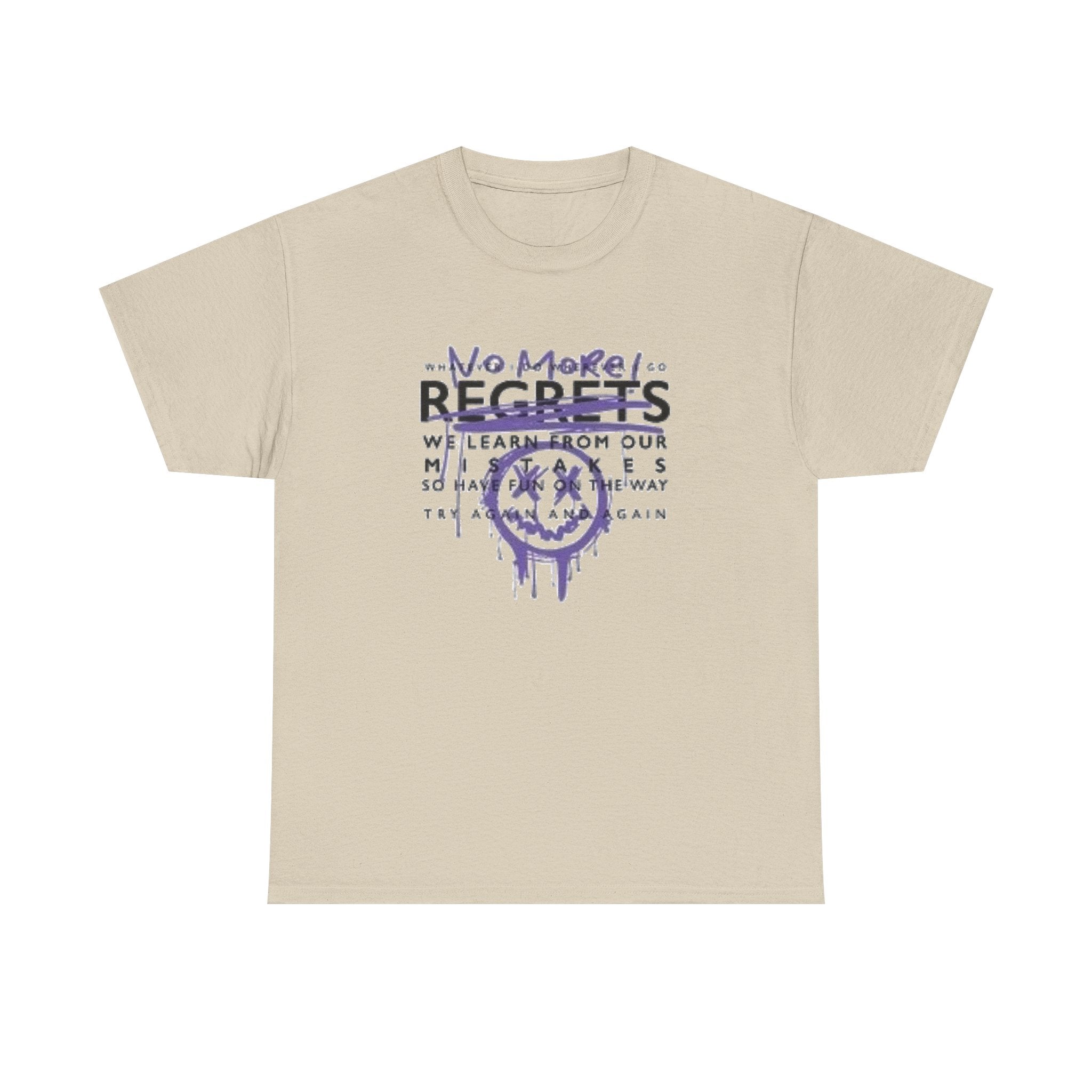 No More Regrets Tee — Grunge Drip Smile Graphic T-Shirt