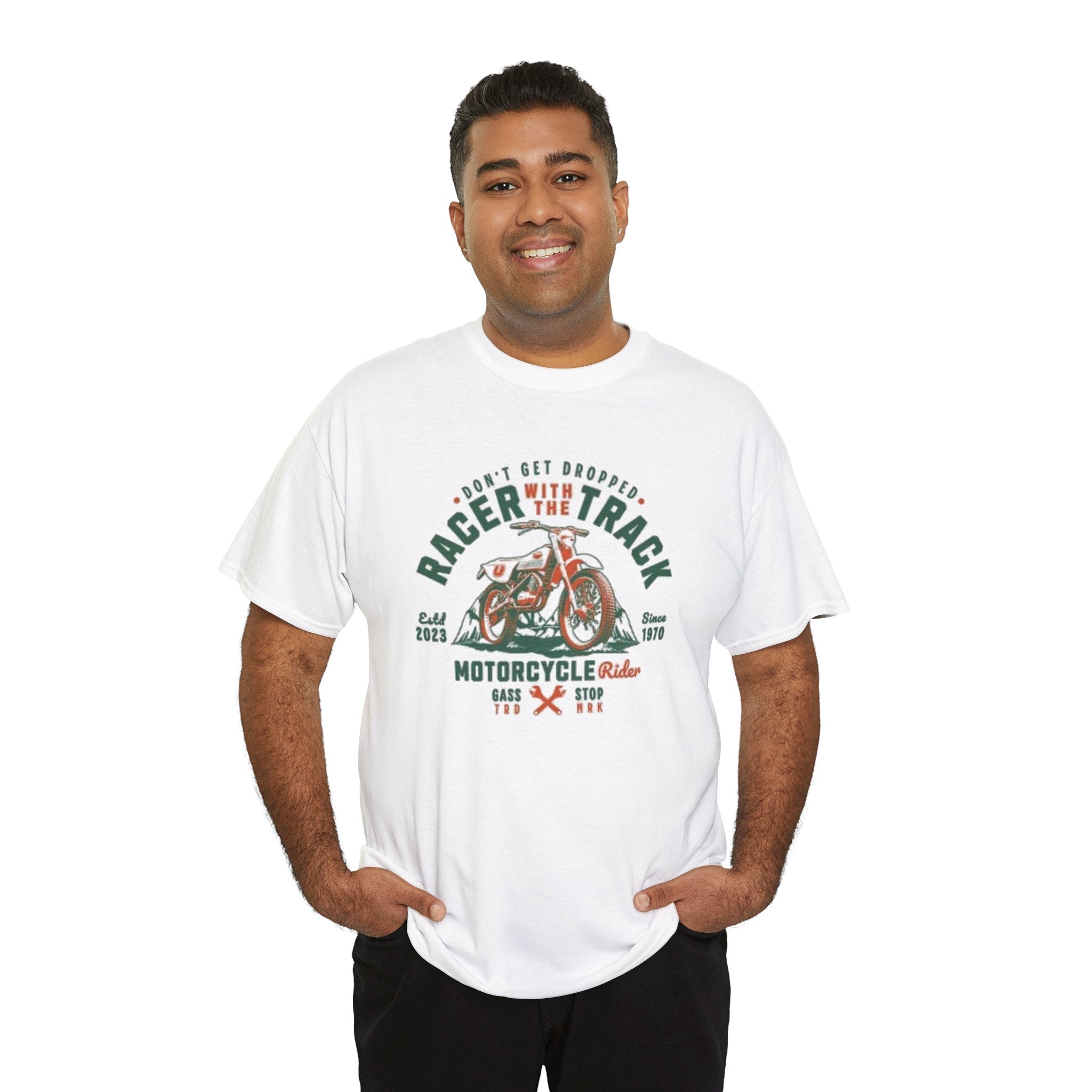 Motorcycle Racer Tee — "Racer the Track" Vintage Bike Graphic T-Shirt