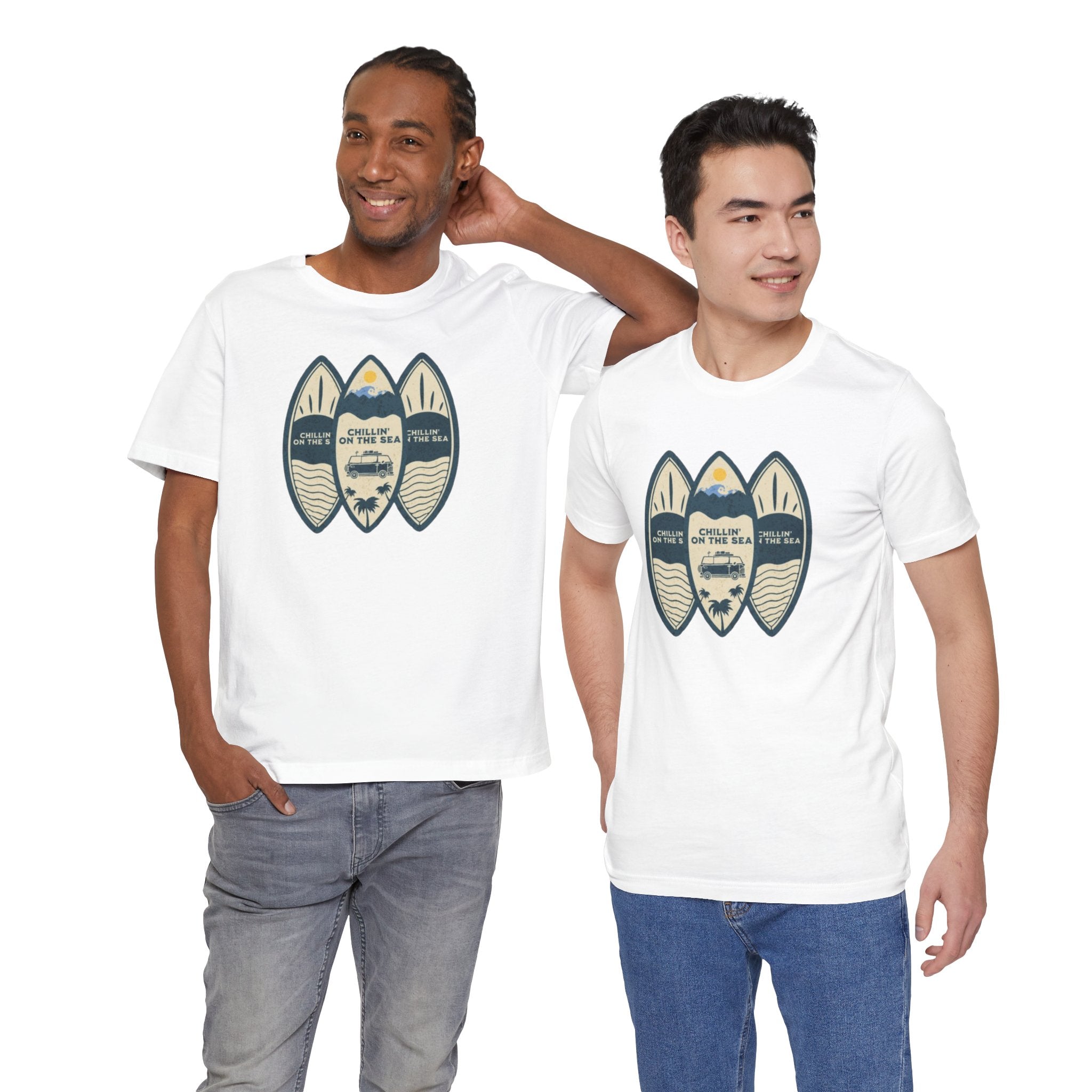 Surfboard Beach Tee — "Chillin' On The Sea" Coastal Graphic T-Shirt