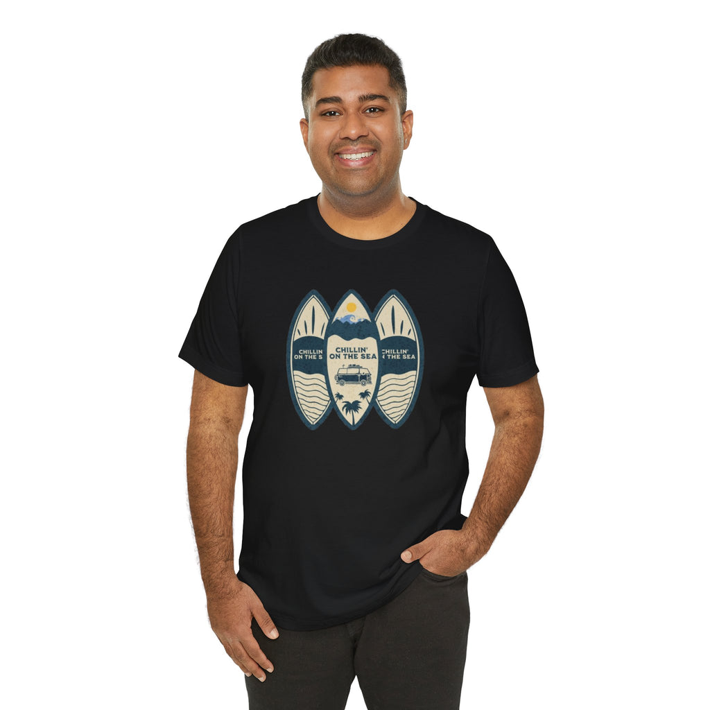 Surfboard Beach Tee — "Chillin' On The Sea" Coastal Graphic T-Shirt