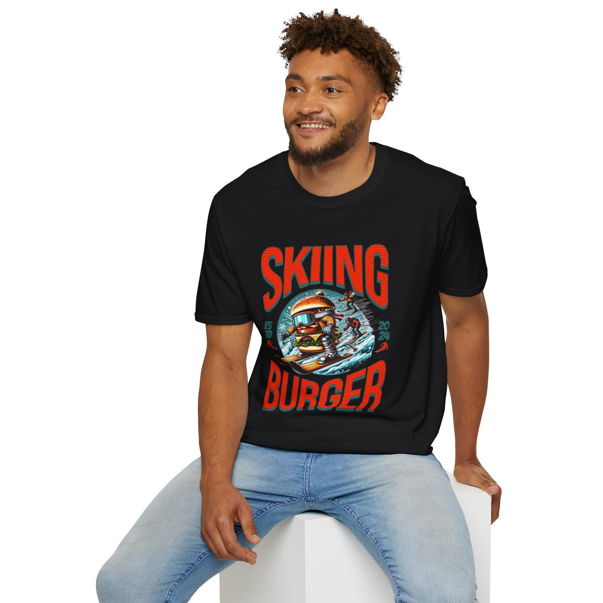Skiing Burger T-Shirt — Retro Ski Helmet Graphic Tee