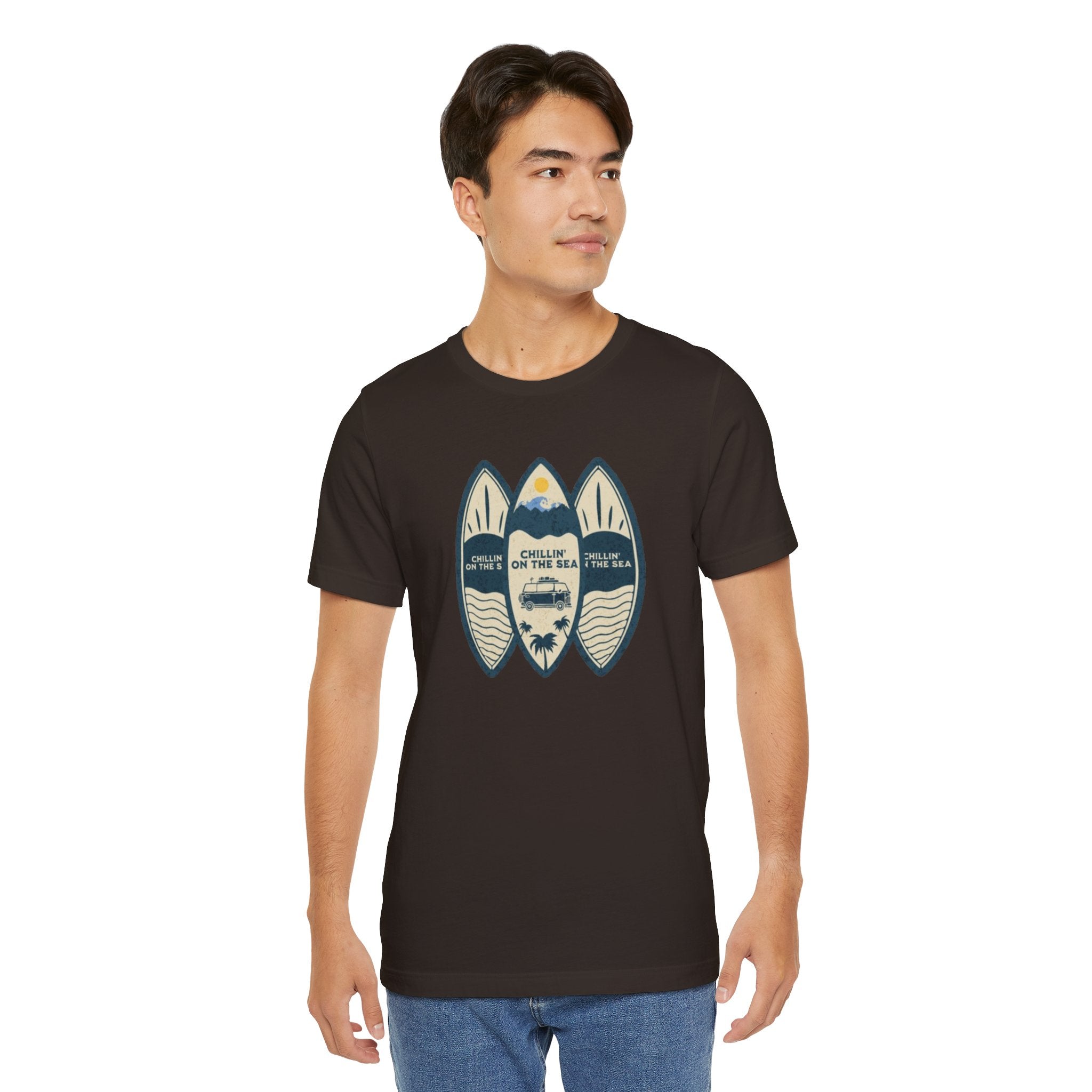 Surfboard Beach Tee — "Chillin' On The Sea" Coastal Graphic T-Shirt