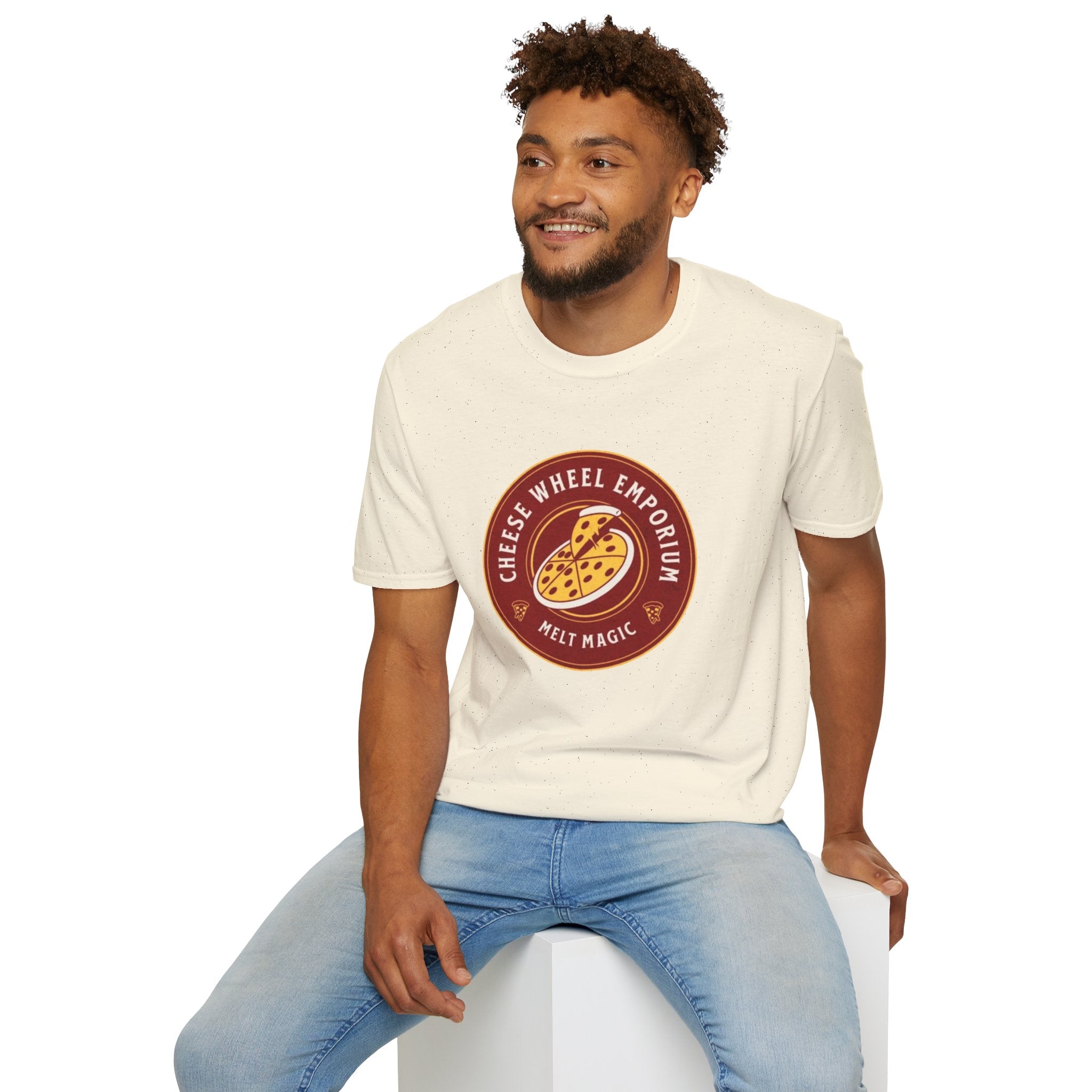Cheese Wheel Emporium T‑Shirt — Retro Pizza Logo Tee (Melt Magic)