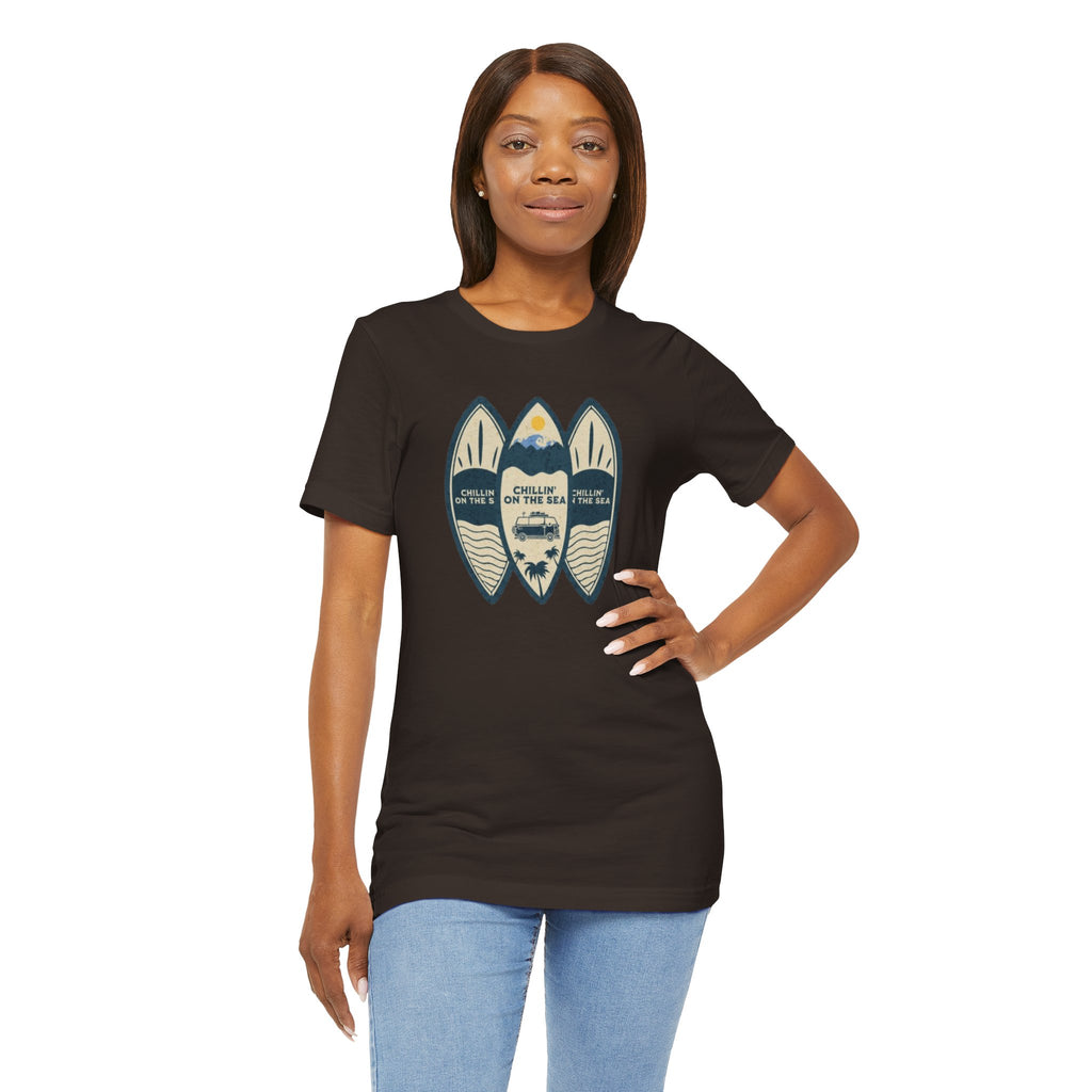 Surfboard Beach Tee — "Chillin' On The Sea" Coastal Graphic T-Shirt