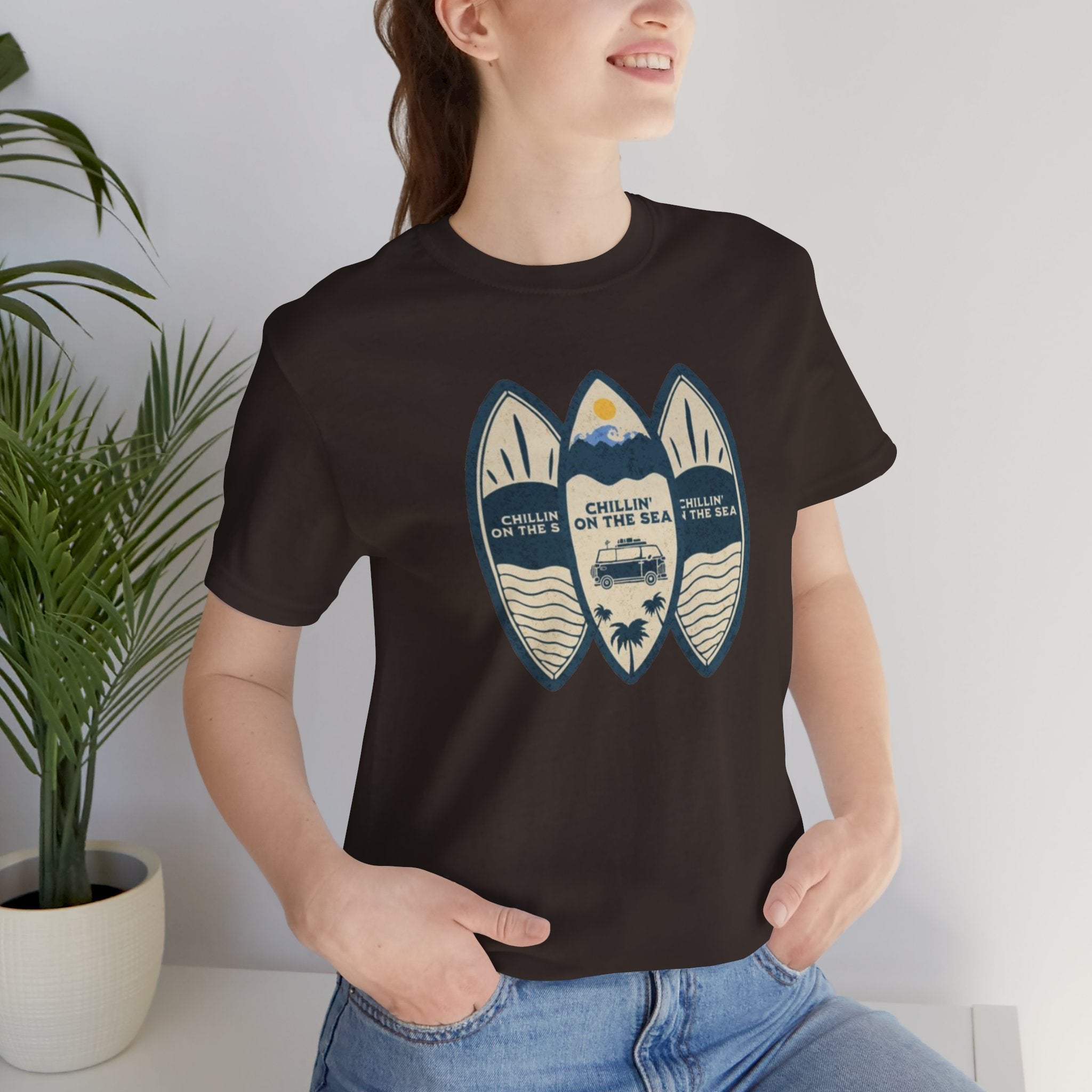 Surfboard Beach Tee — "Chillin' On The Sea" Coastal Graphic T-Shirt