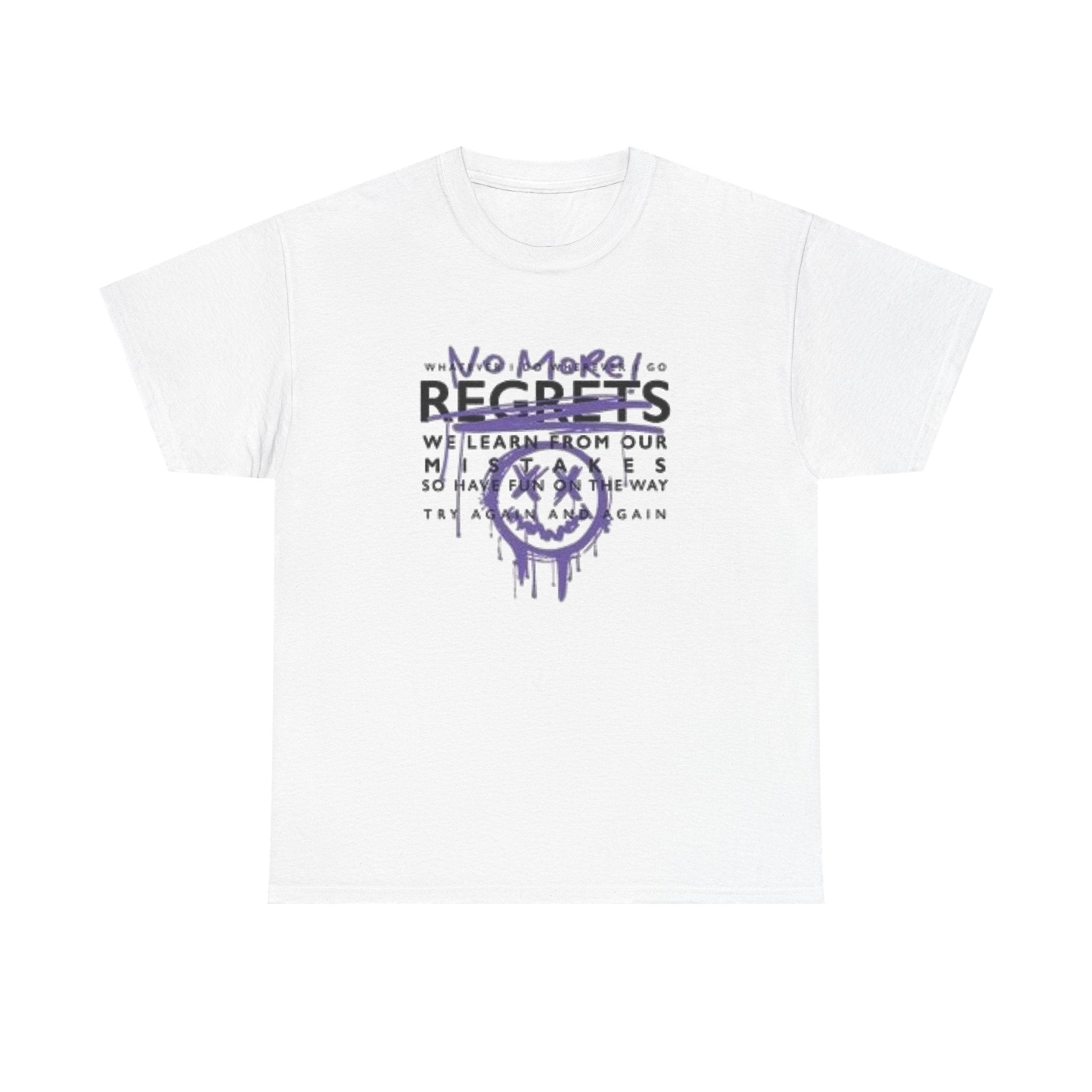 No More Regrets Tee — Grunge Drip Smile Graphic T-Shirt