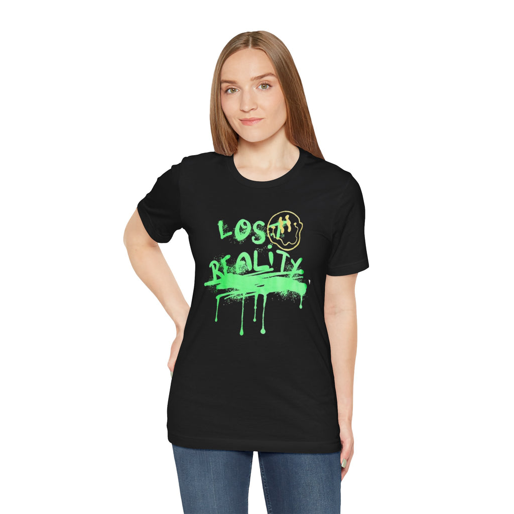 Lost Reality Graphic Tee — Neon Green Drip Streetwear Graffiti T-Shirt