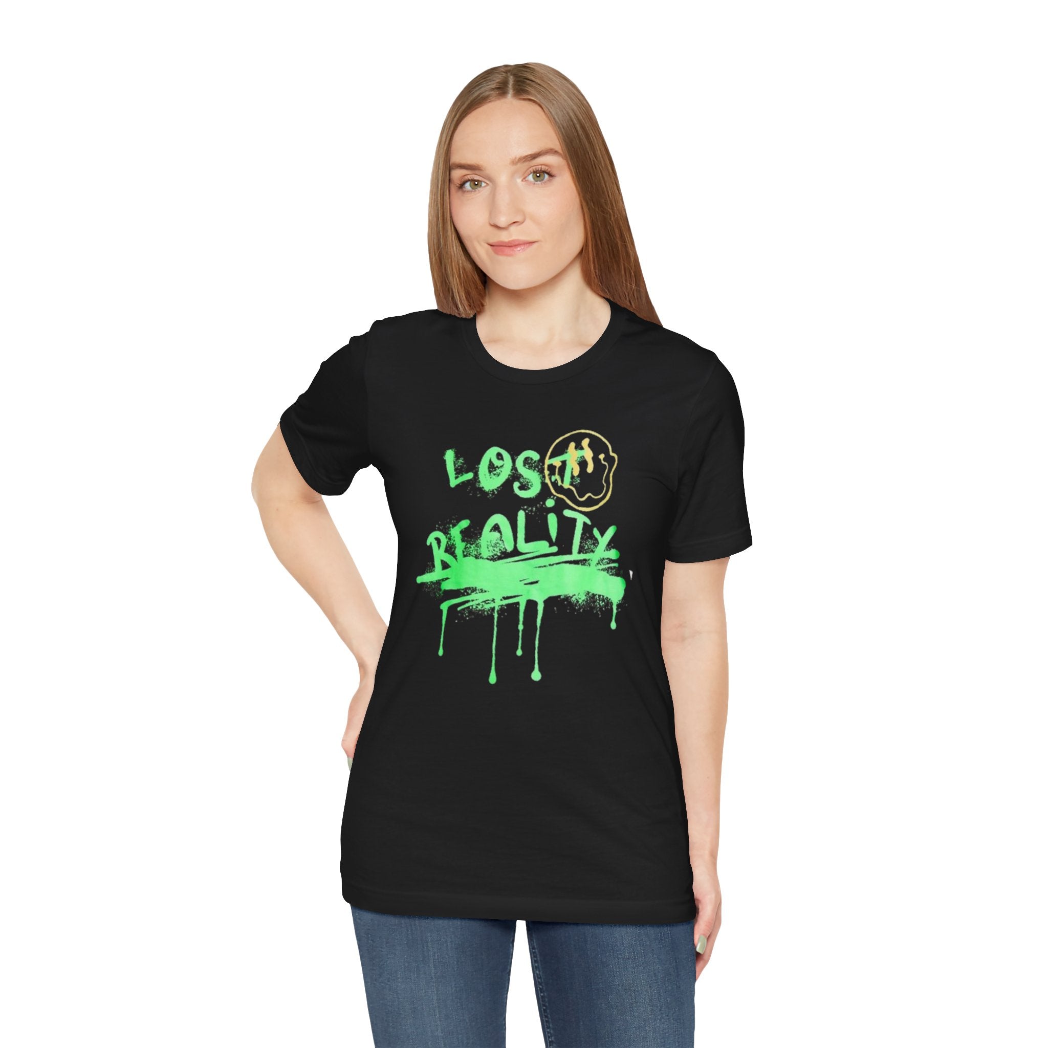 Lost Reality Graphic Tee — Neon Green Drip Streetwear Graffiti T-Shirt
