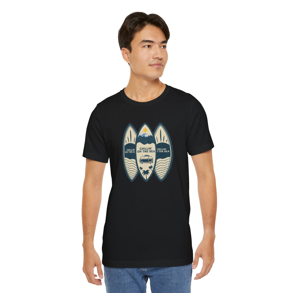 Surfboard Beach Tee — "Chillin' On The Sea" Coastal Graphic T-Shirt