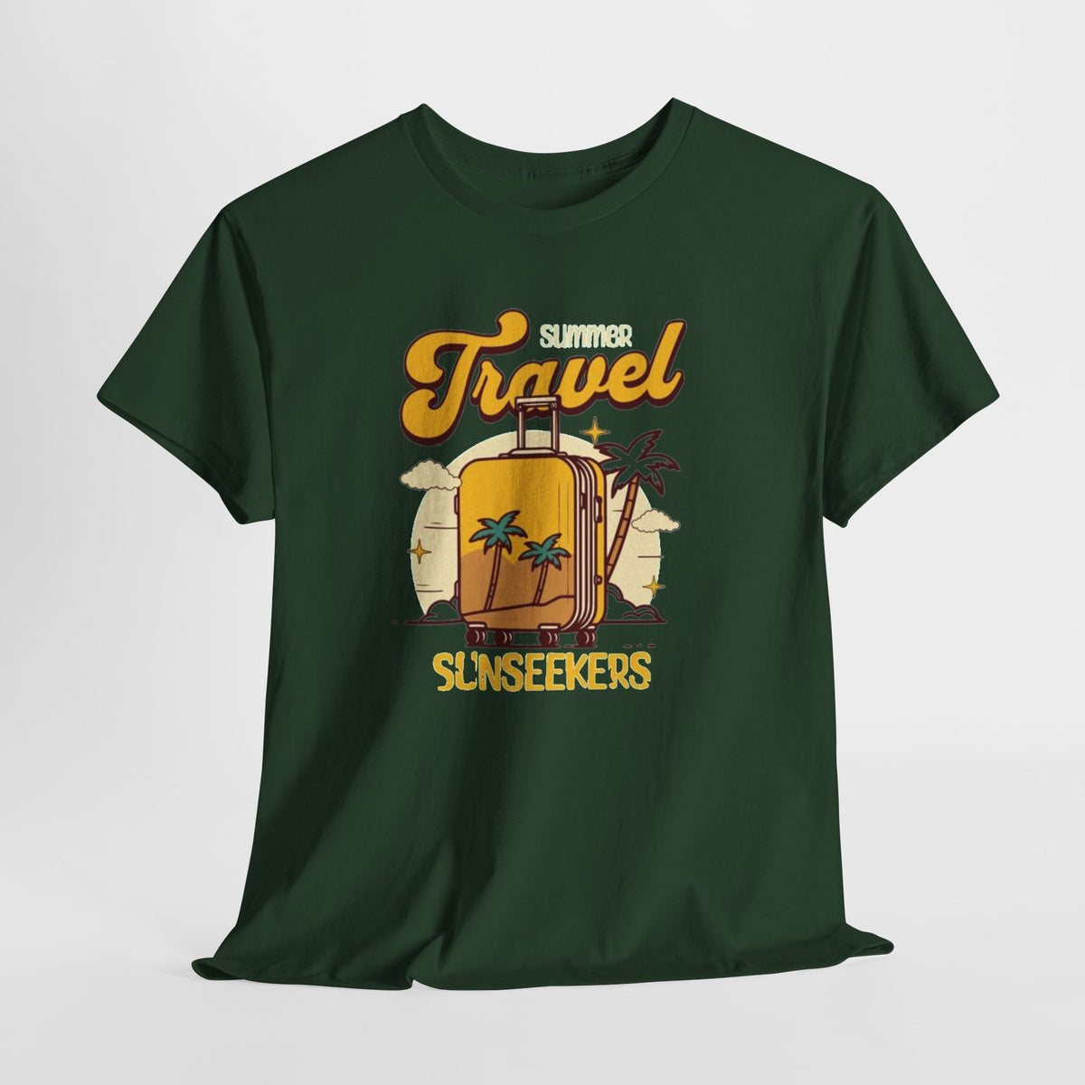 Travel Sunseekers T‑Shirt — Retro Backpack Beach Vacation Tee
