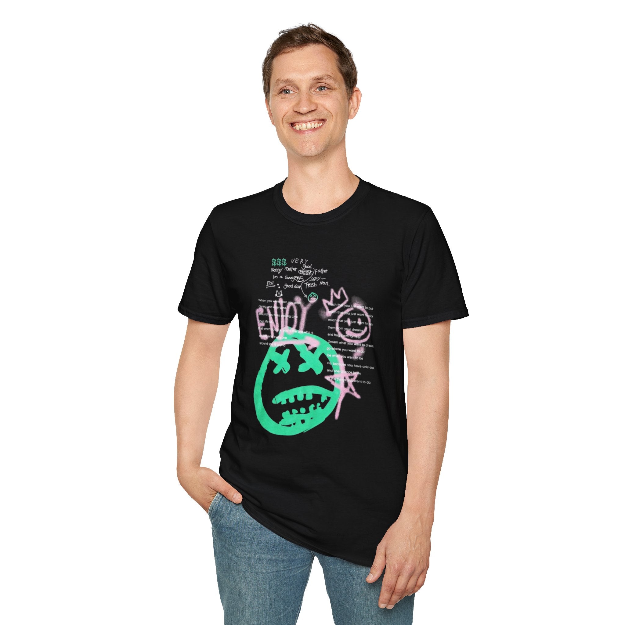 Enjoy Graffiti Smiley T-Shirt — Neon Streetwear Tee