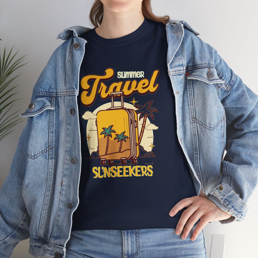 Travel Sunseekers T‑Shirt — Retro Backpack Beach Vacation Tee