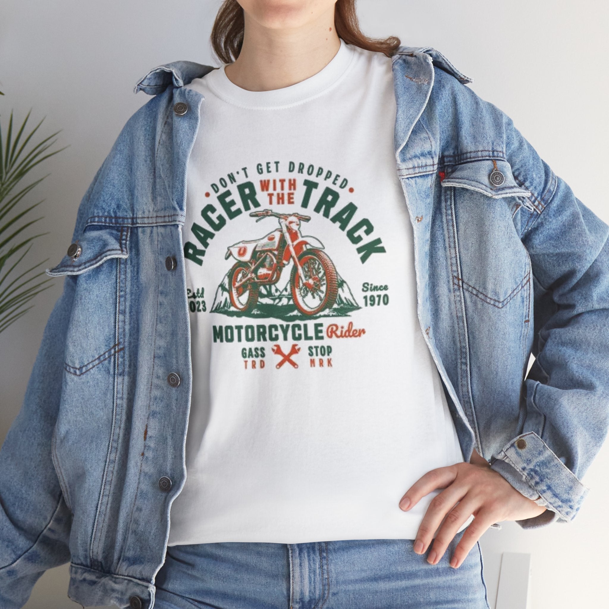 Motorcycle Racer Tee — "Racer the Track" Vintage Bike Graphic T-Shirt