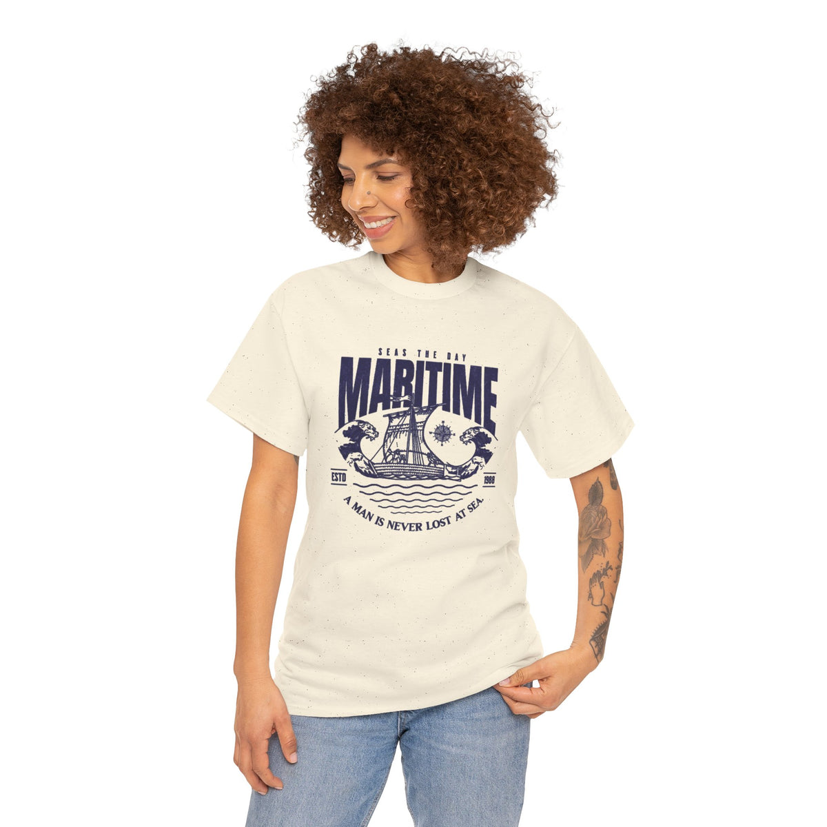 Maritime Crew Tee - Vintage Ship Graphic "A Man is Never Lost at Sea"