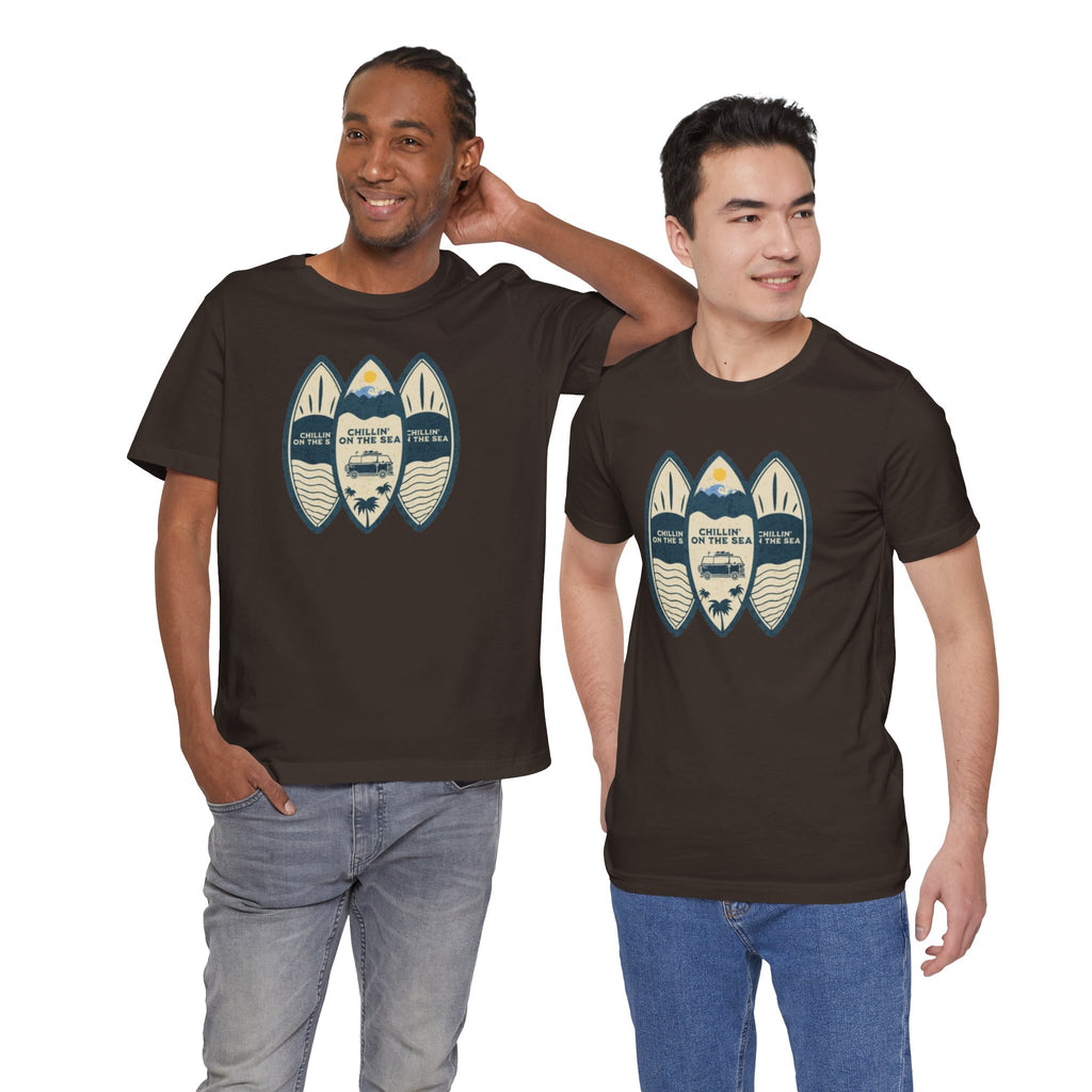 Surfboard Beach Tee — "Chillin' On The Sea" Coastal Graphic T-Shirt